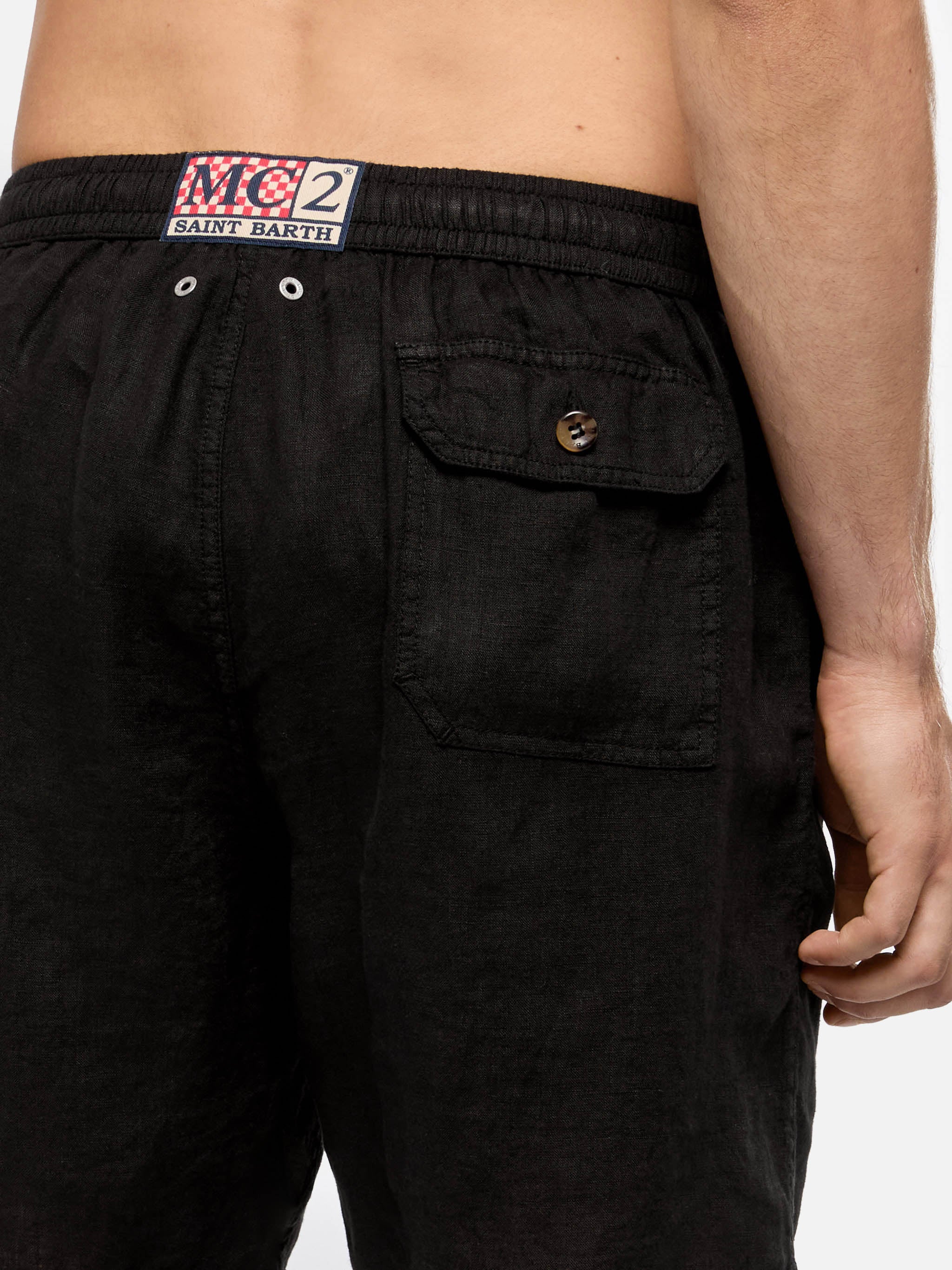 Gustavia black plain-color linen swim shorts - Image 6