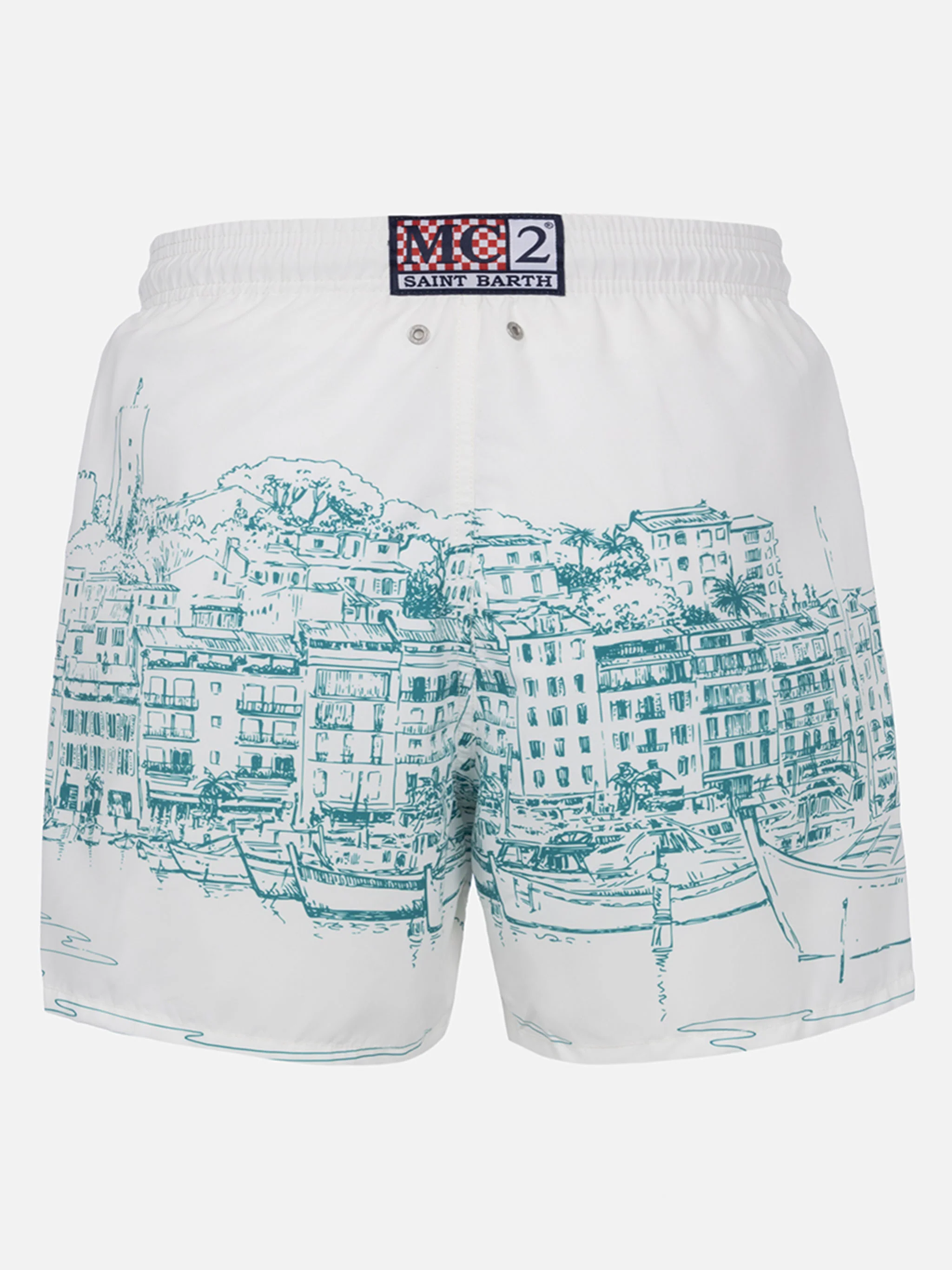 Mid-length Gustavia swim-shorts with Cannes placed print - Image 2