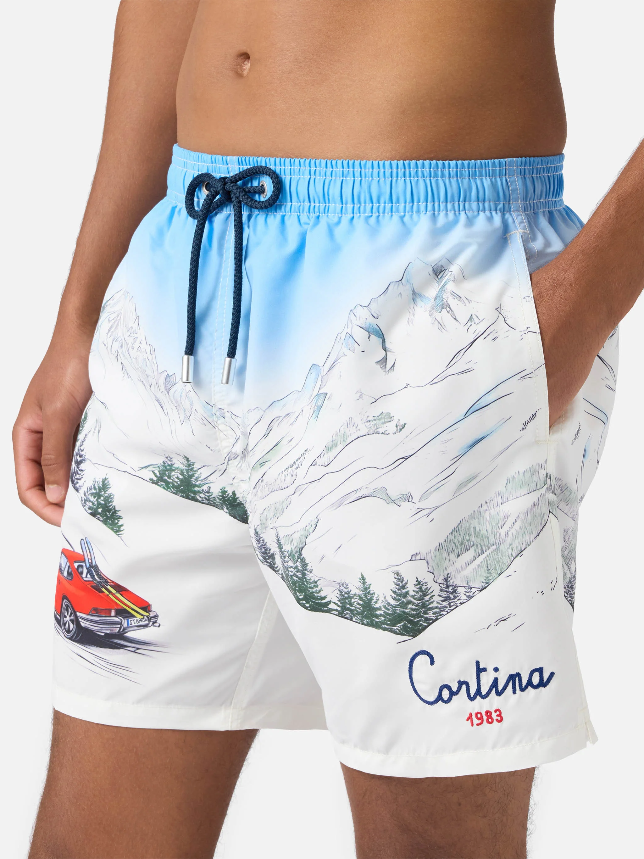 Mid-length Gustavia swim-shorts with Cortina placed print - Image 4
