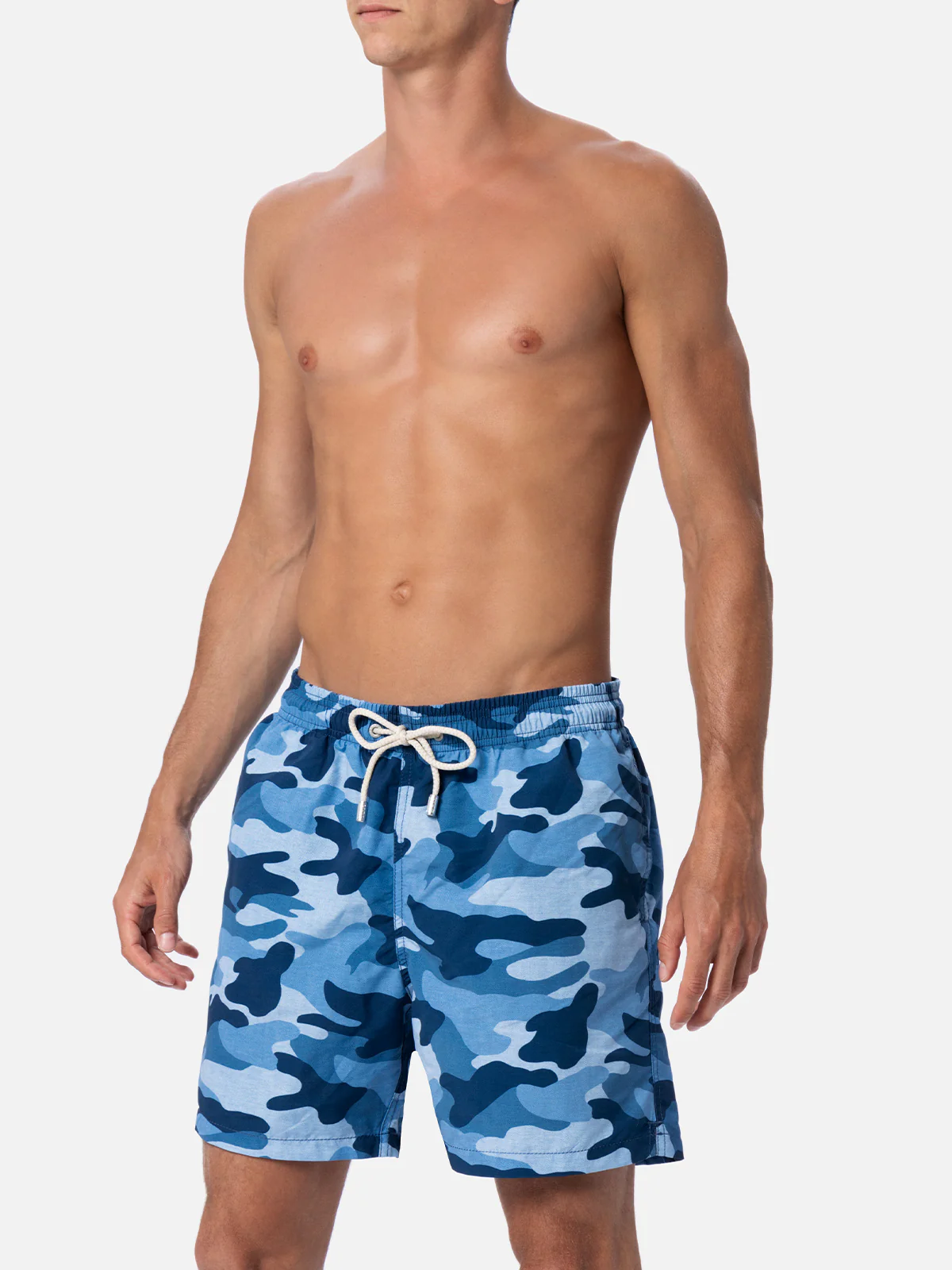 Mid-length  Gustavia swim-shorts with denim camouflage print - Image 3