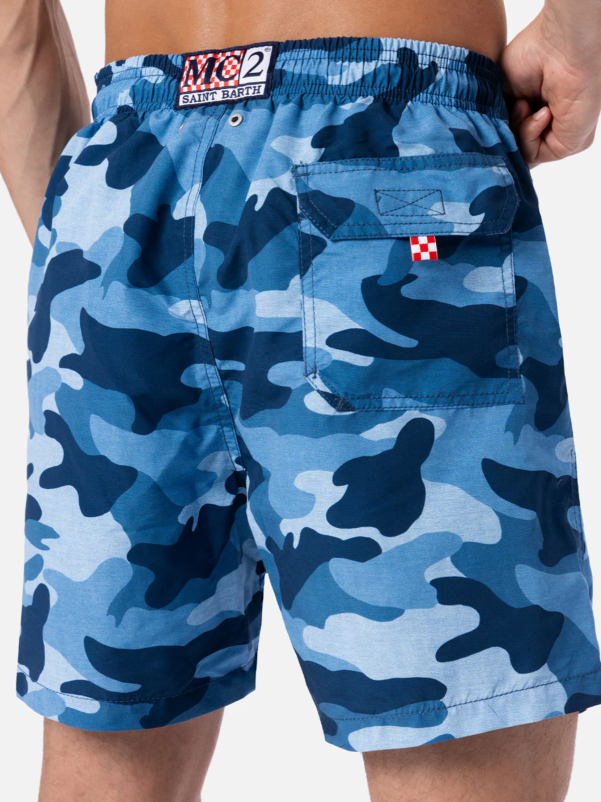 Mid-length  Gustavia swim-shorts with denim camouflage print - Image 4
