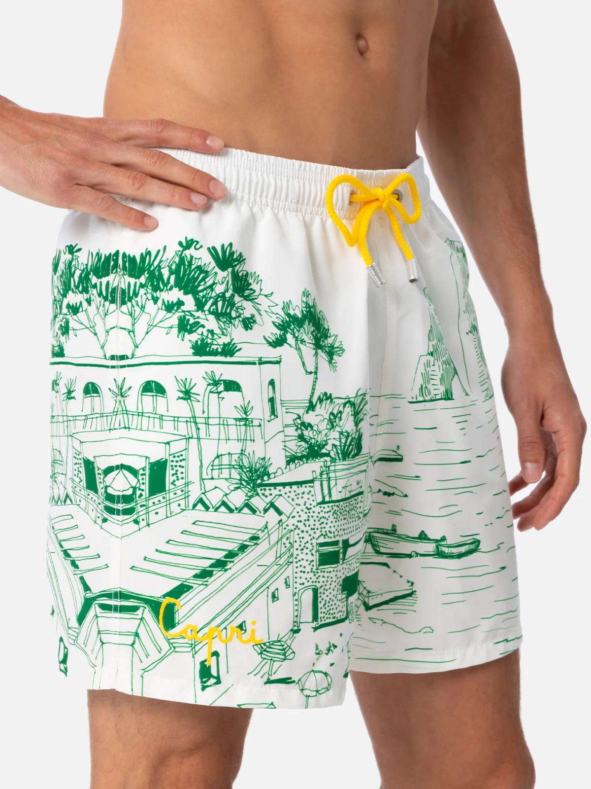 Mid-length Gustavia swim-shorts with Faraglioni placed print - Image 5
