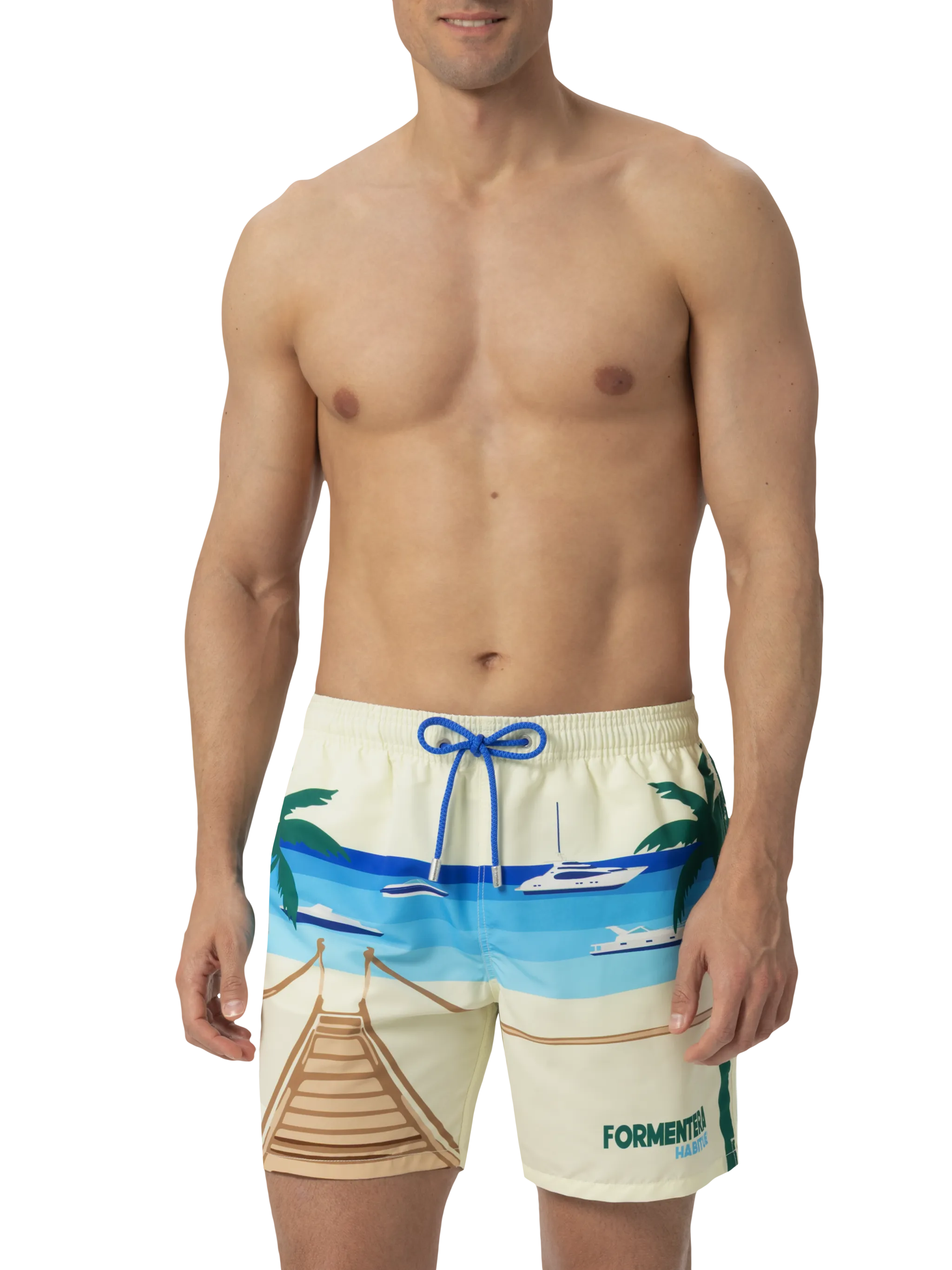 Mid-length Gustavia swim-shorts with Formentera postcard placed print - Image 3