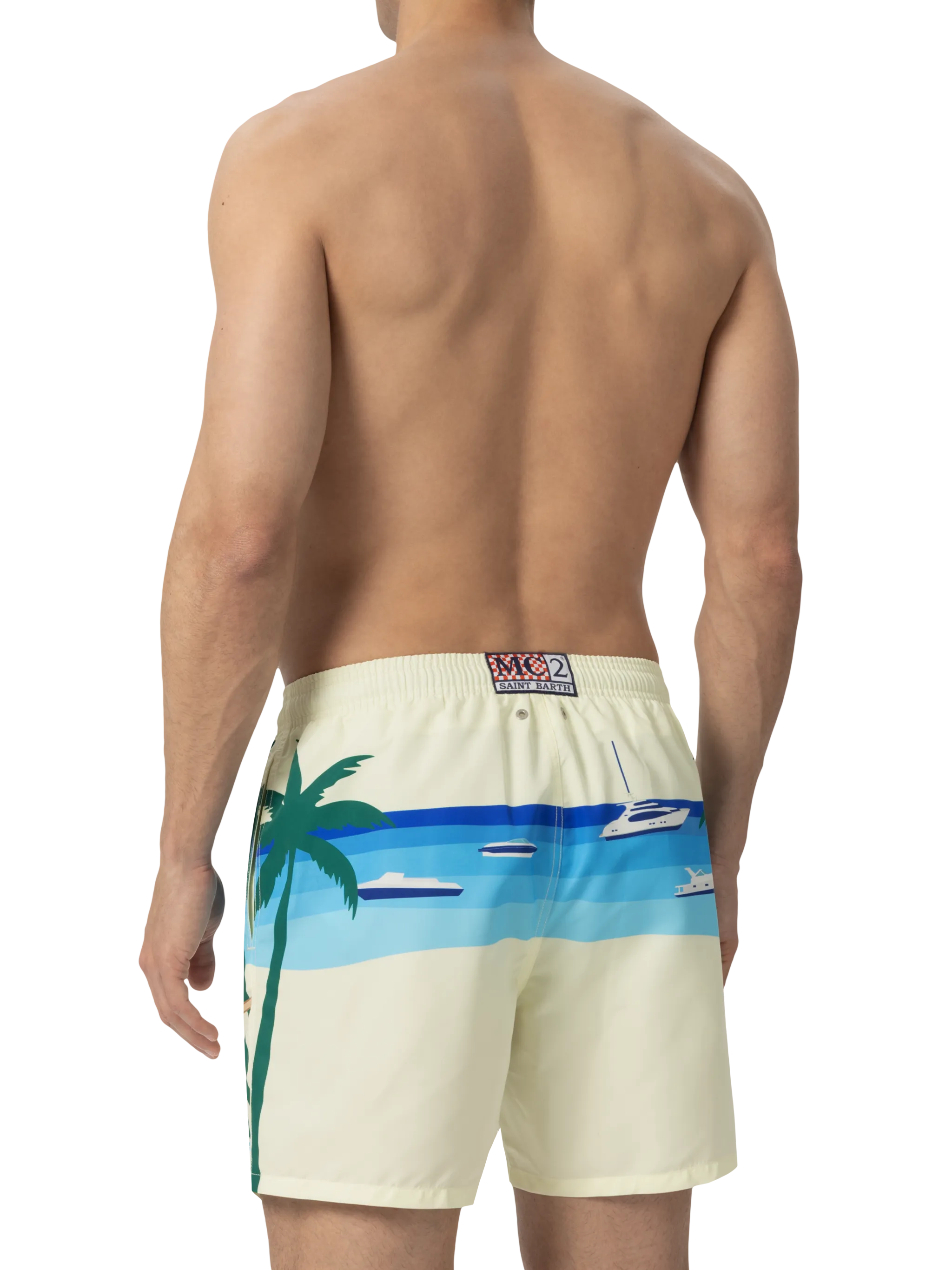 Mid-length Gustavia swim-shorts with Formentera postcard placed print - Image 4
