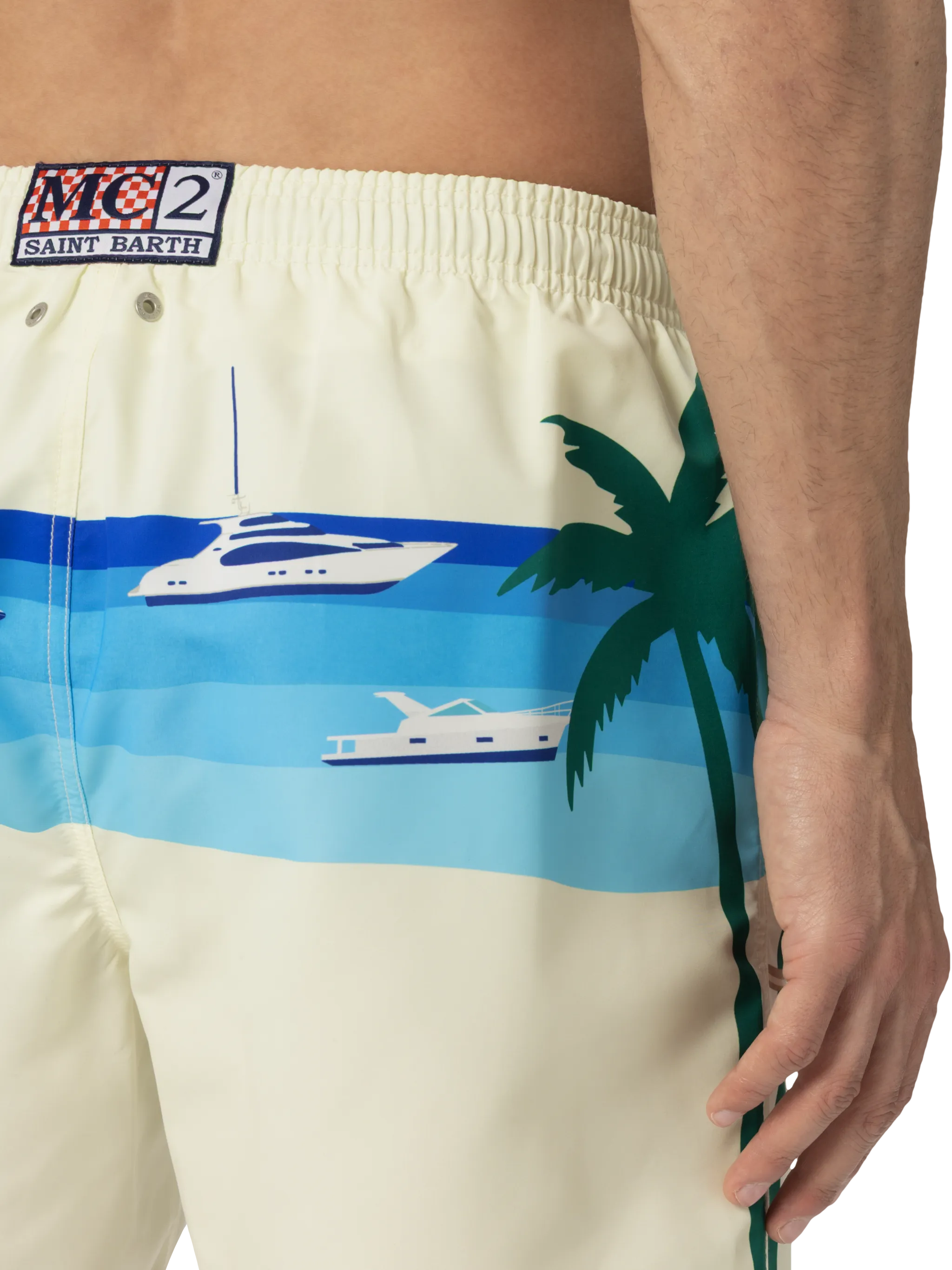 Mid-length Gustavia swim-shorts with Formentera postcard placed print - Image 6