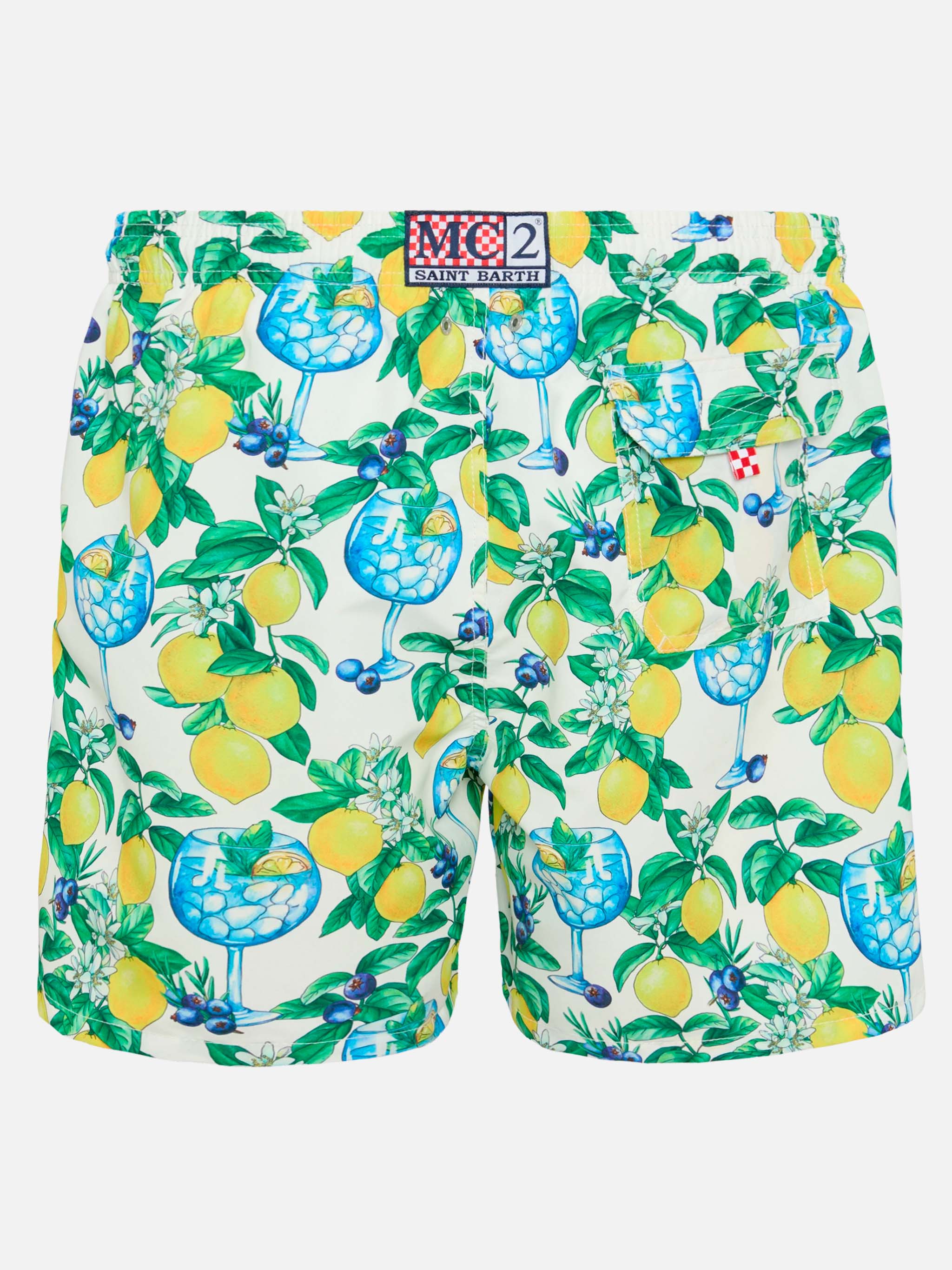 Mid-length Gustavia swim-shorts with gin and lemons print - Image 2