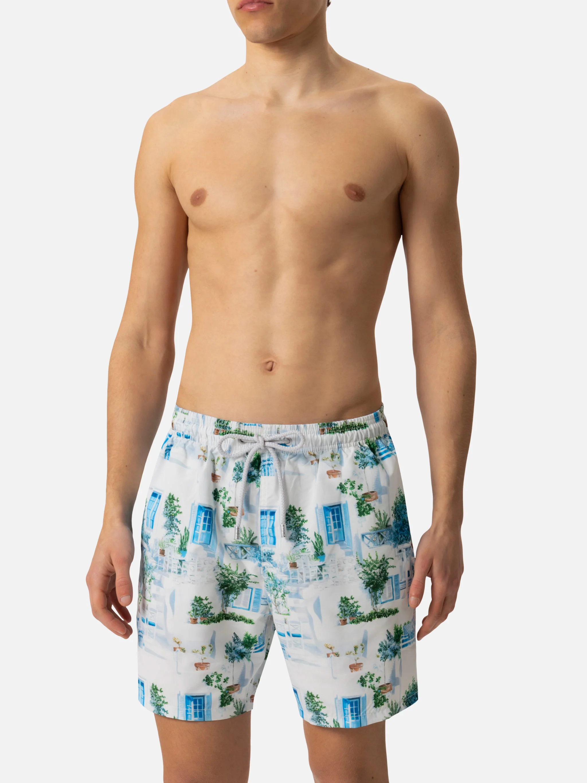 Mid-length Gustavia swim-shorts with Greek house print | AI CO-CREATED DESIGN BY RICKDICK - POWERED BY RED-EYE - Image 5