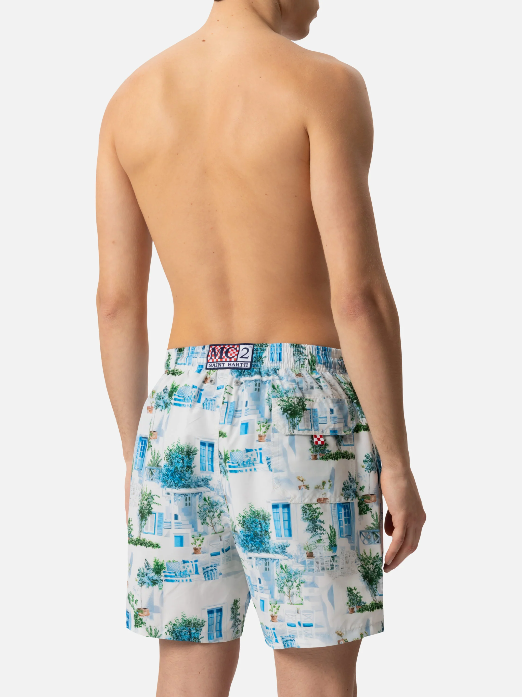 Mid-length Gustavia swim-shorts with Greek house print | AI CO-CREATED DESIGN BY RICKDICK - POWERED BY RED-EYE - Image 6