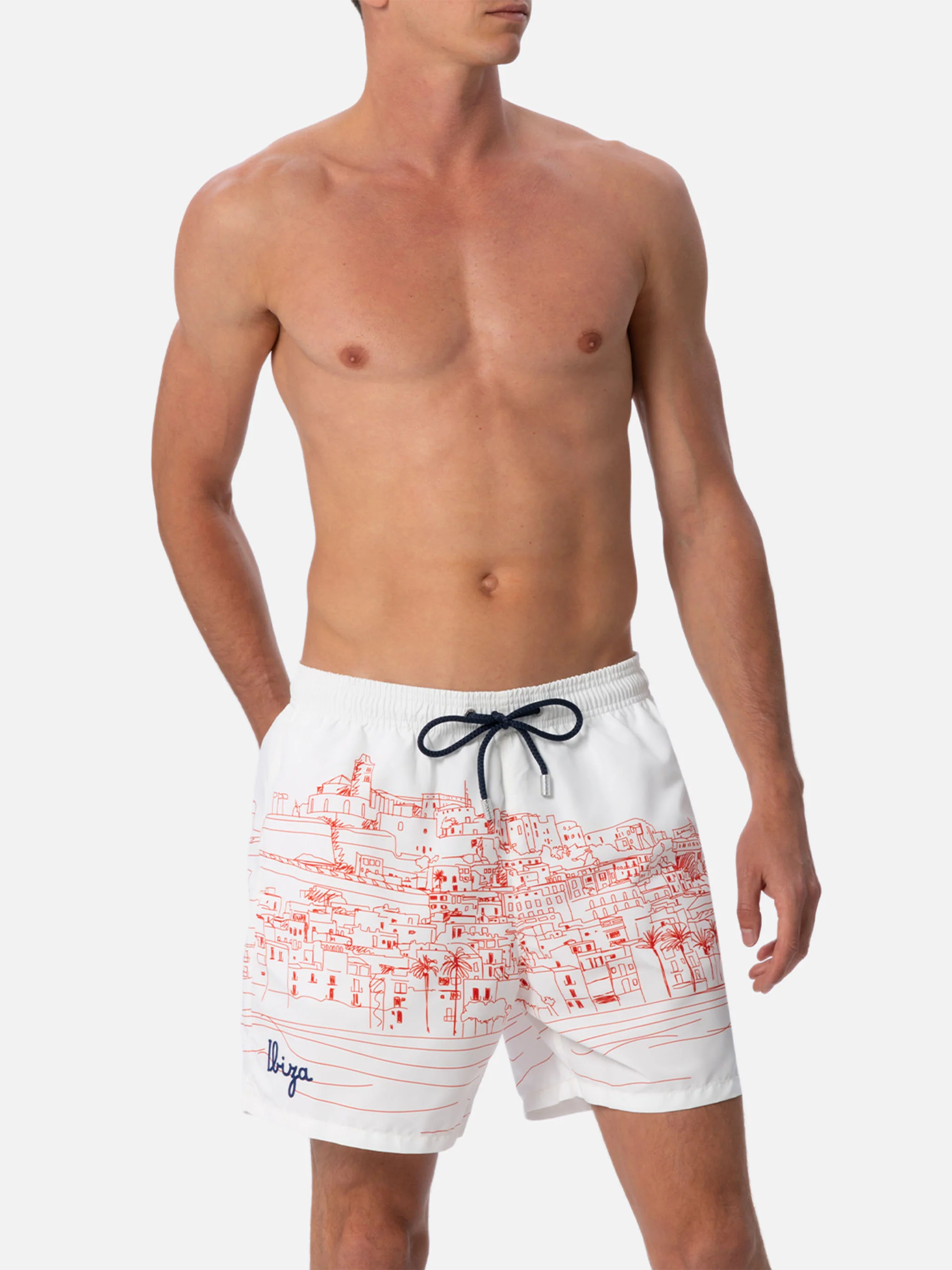 Mid-length Gustavia swim-shorts with Ibiza placed print - Image 4