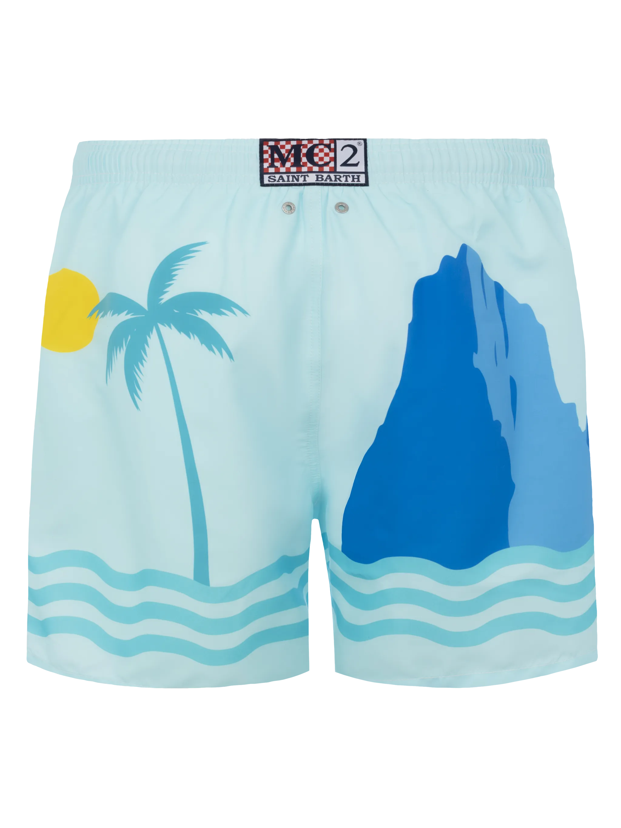 Mid-length Gustavia swim-shorts with Ibiza postcard placed print - Image 2