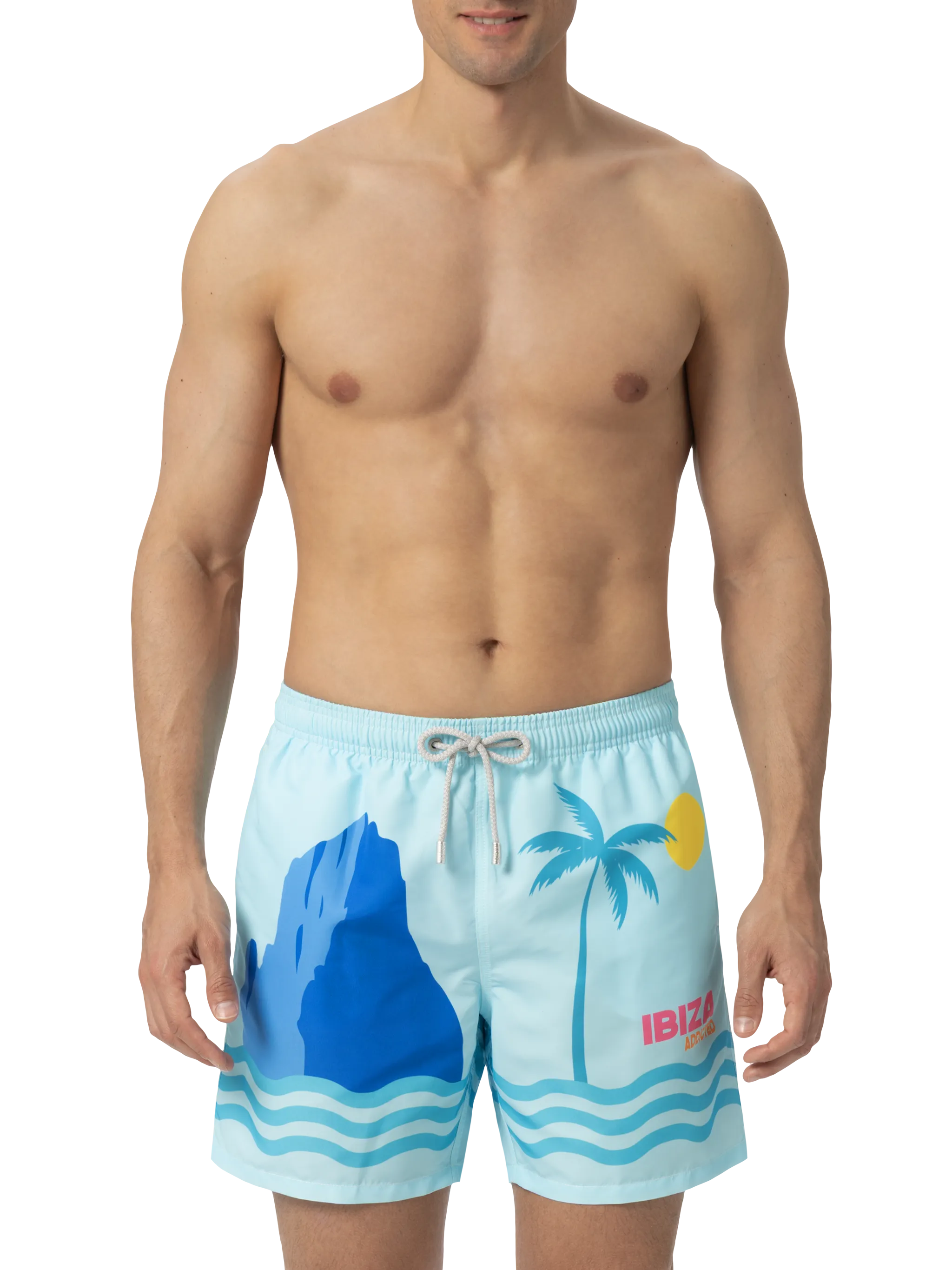 Mid-length Gustavia swim-shorts with Ibiza postcard placed print - Image 3
