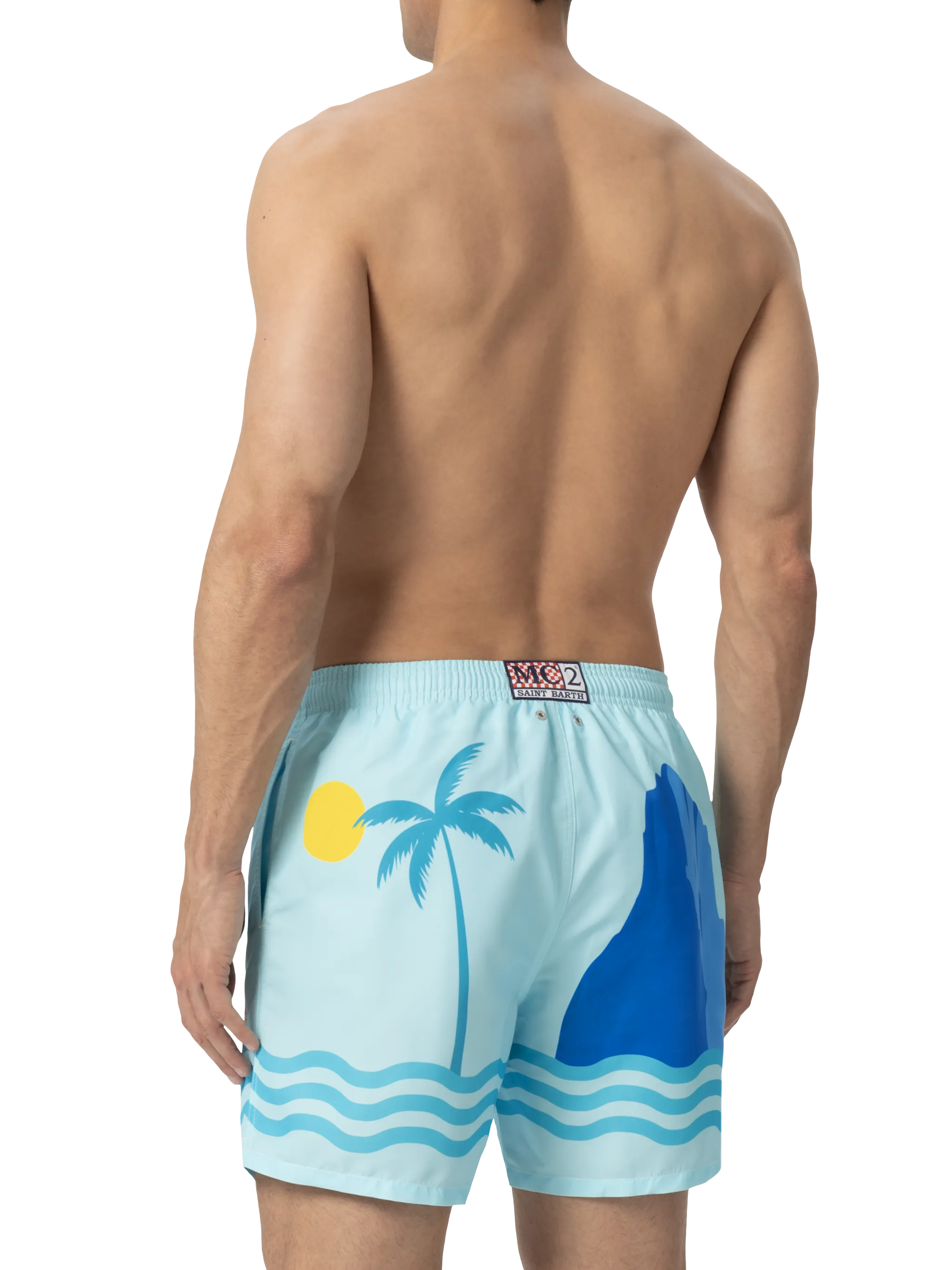 Mid-length Gustavia swim-shorts with Ibiza postcard placed print - Image 4