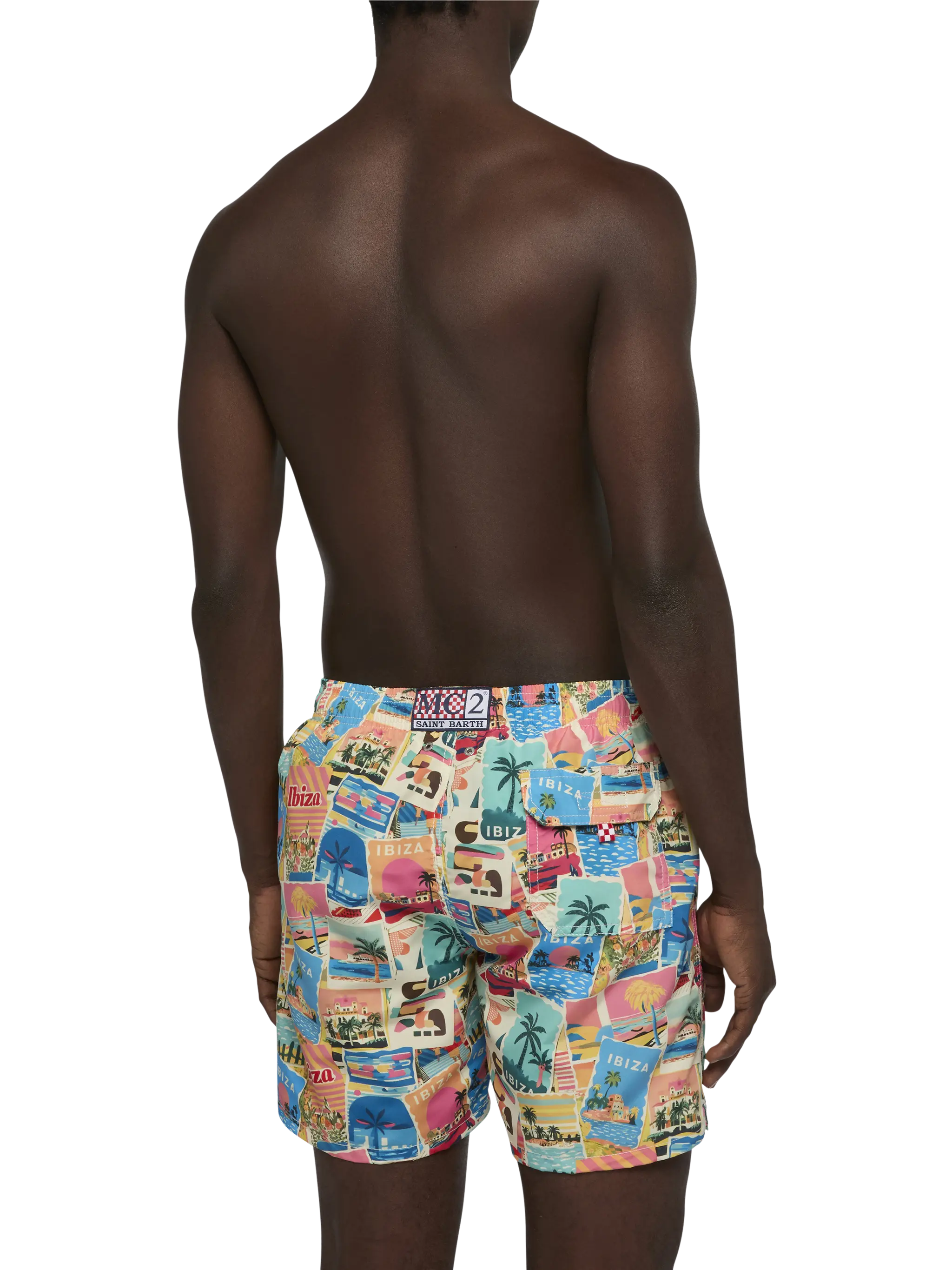 Mid-length Gustavia swim-shorts with Ibiza postcard print | AI CO-CREATED DESIGN BY RICKDICK - POWERED BY RED-EYE - Image 5
