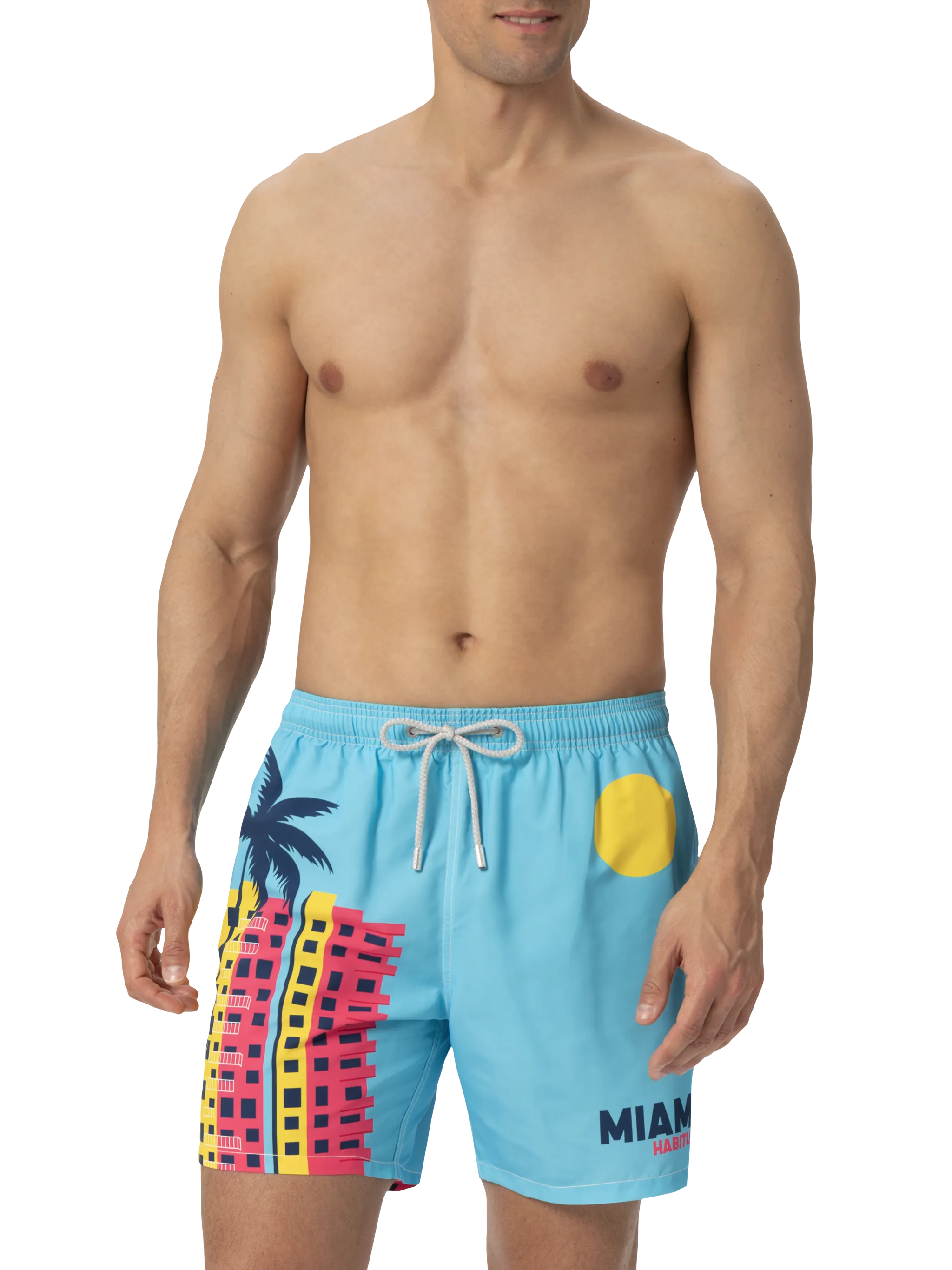 Mid-length Gustavia swim-shorts with Miami postcard placed print - Image 3