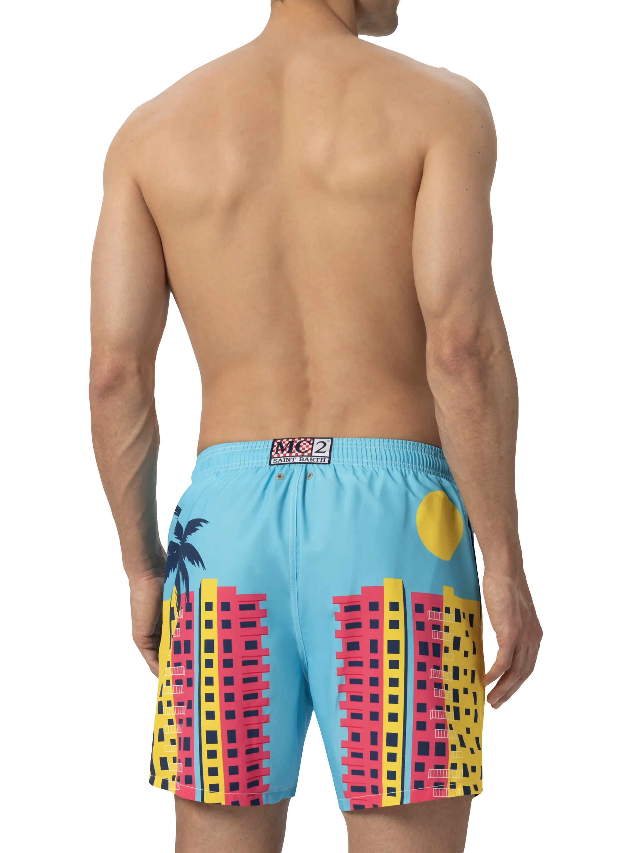 Mid-length Gustavia swim-shorts with Miami postcard placed print - Image 4