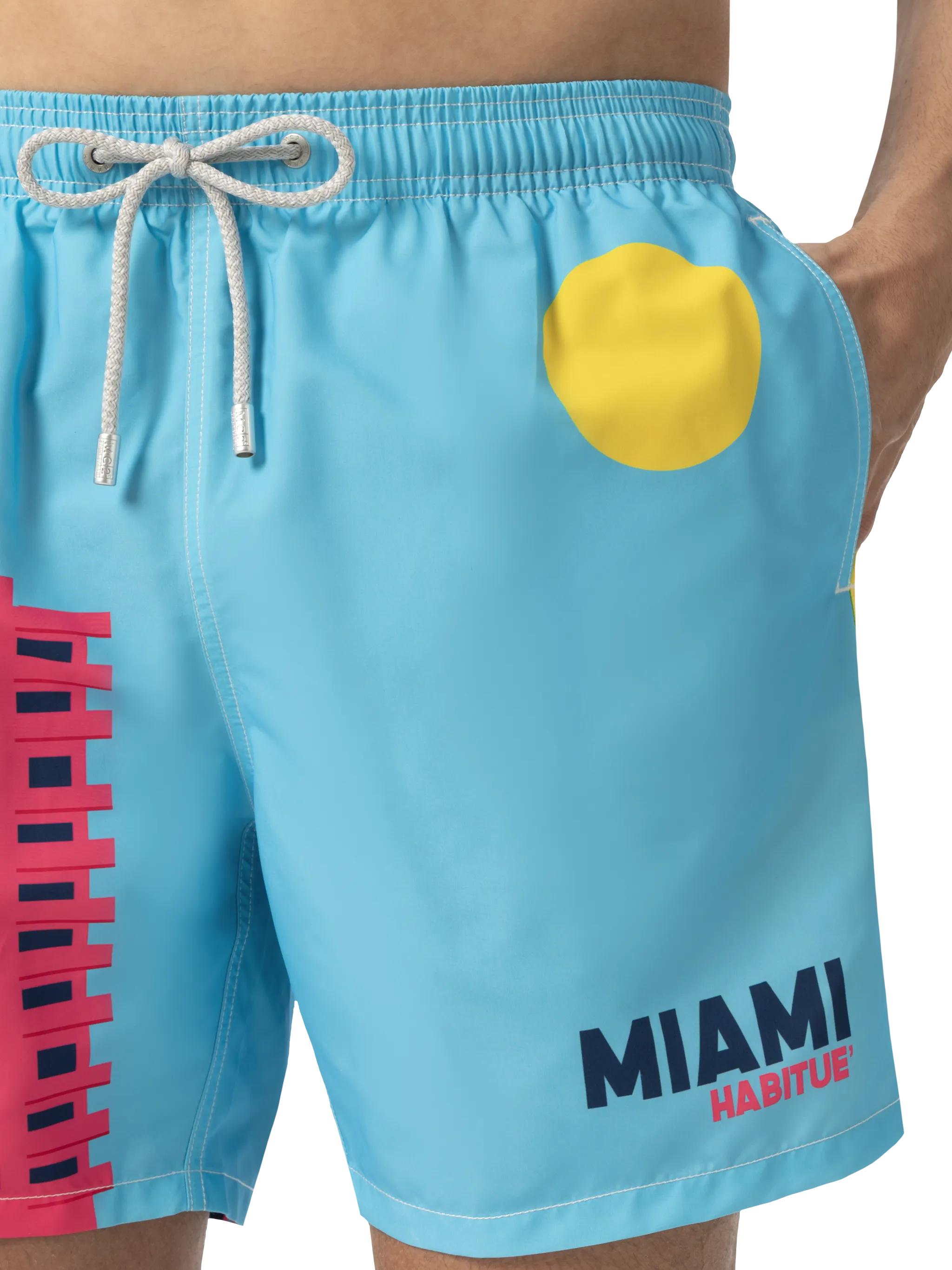 Mid-length Gustavia swim-shorts with Miami postcard placed print - Image 5