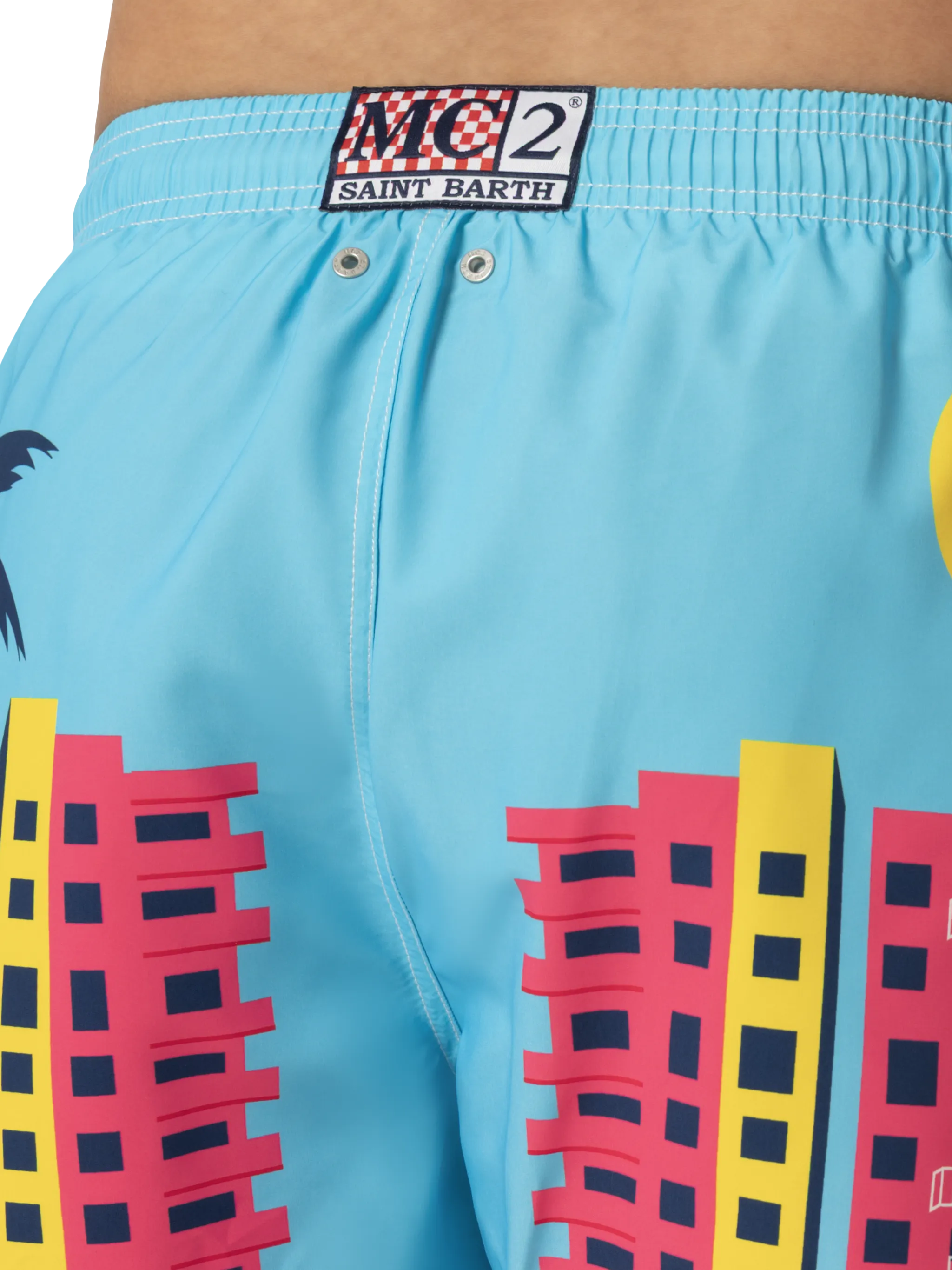 Mid-length Gustavia swim-shorts with Miami postcard placed print - Image 6