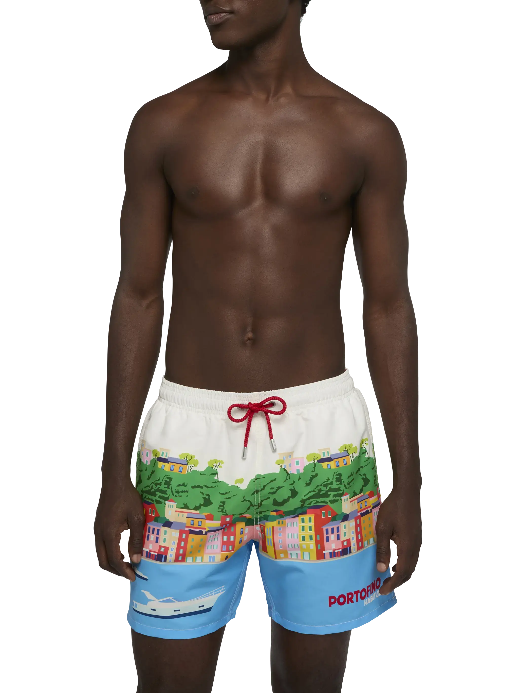 Mid-length Gustavia swim-shorts with Portofino postcard placed print - Image 3