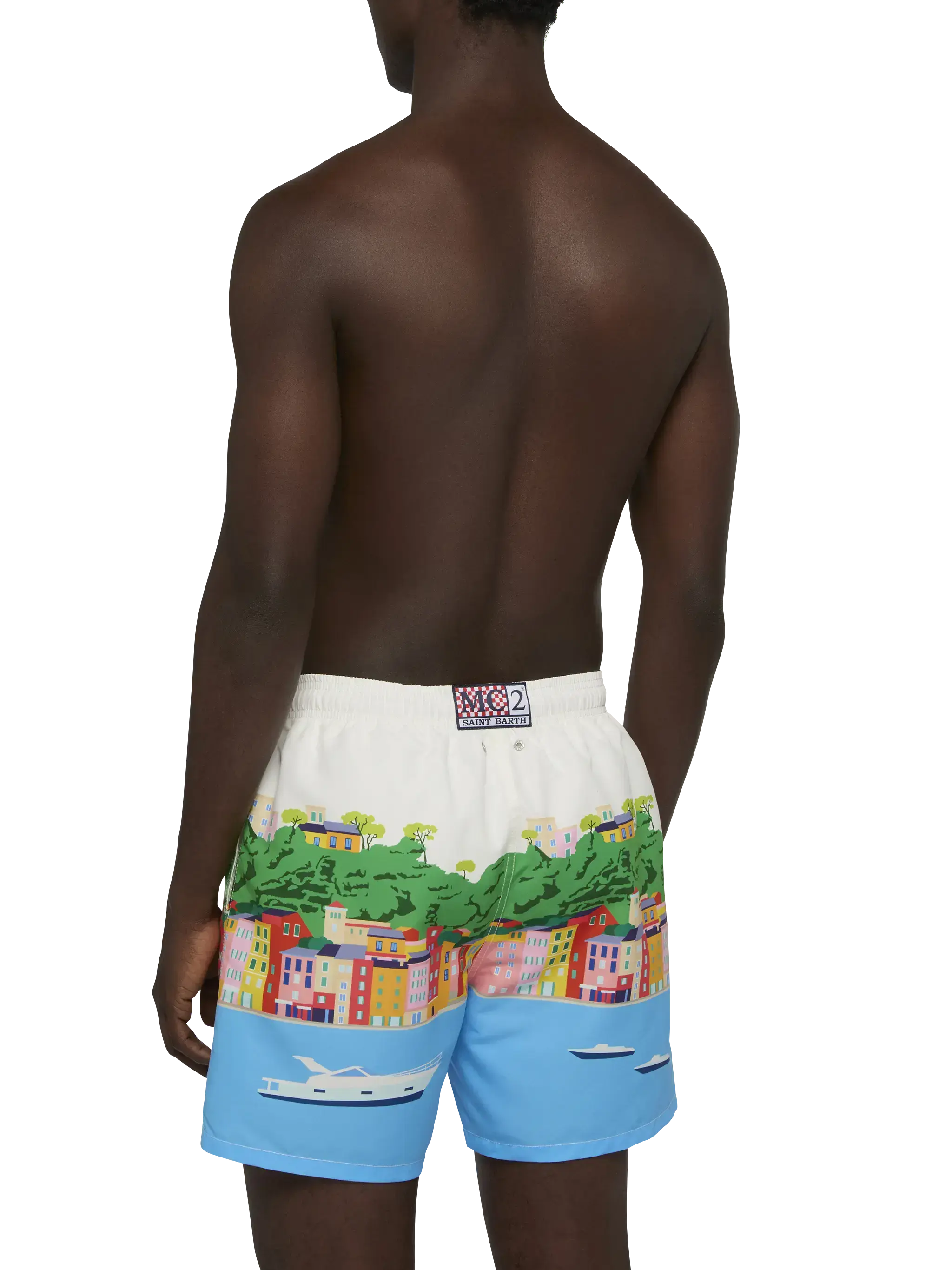 Mid-length Gustavia swim-shorts with Portofino postcard placed print - Image 5