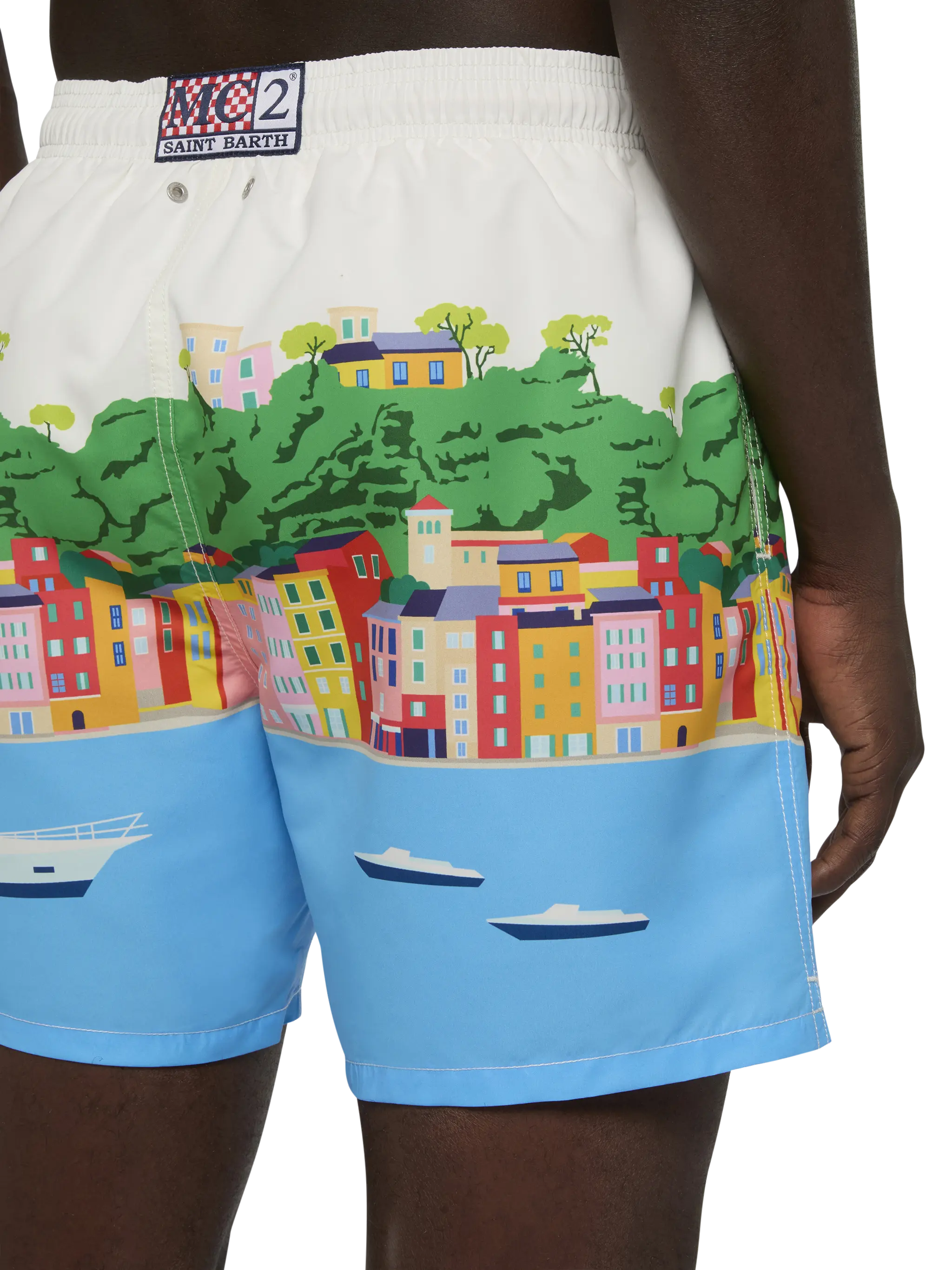 Mid-length Gustavia swim-shorts with Portofino postcard placed print - Image 6
