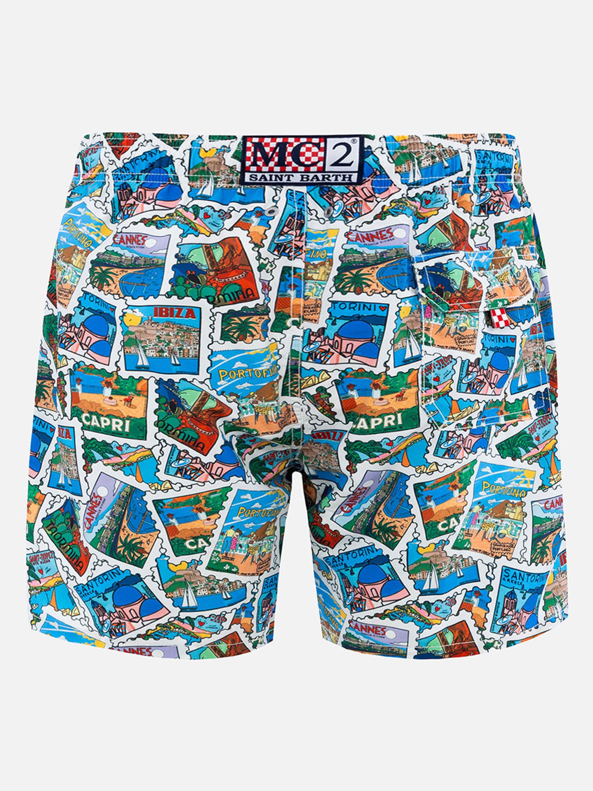 Mid-length Gustavia swim-shorts with postcard print | ALESSANDRO ENRIQUEZ SPECIAL EDITION - Image 2