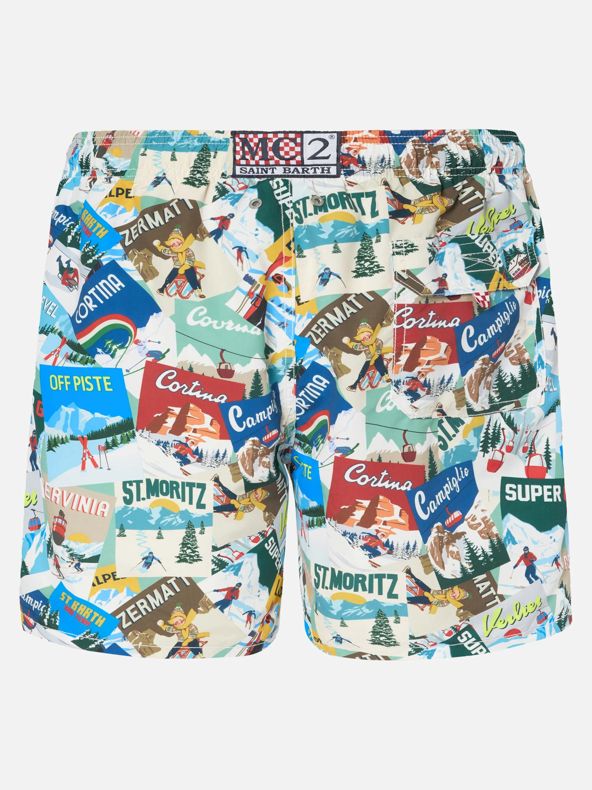 Mid-length Gustavia swim-shorts with postcards print - Image 2