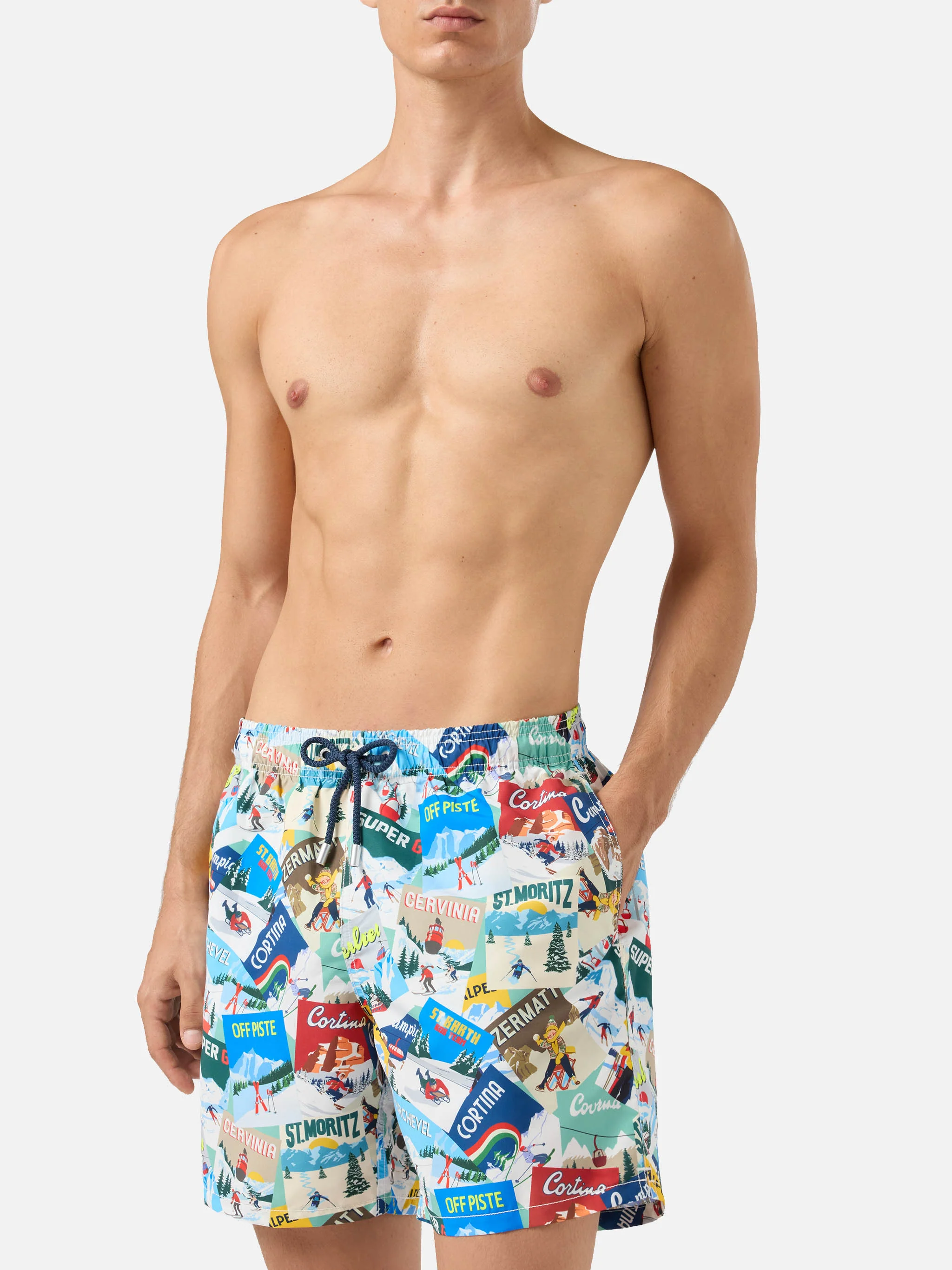 Mid-length Gustavia swim-shorts with postcards print - Image 3