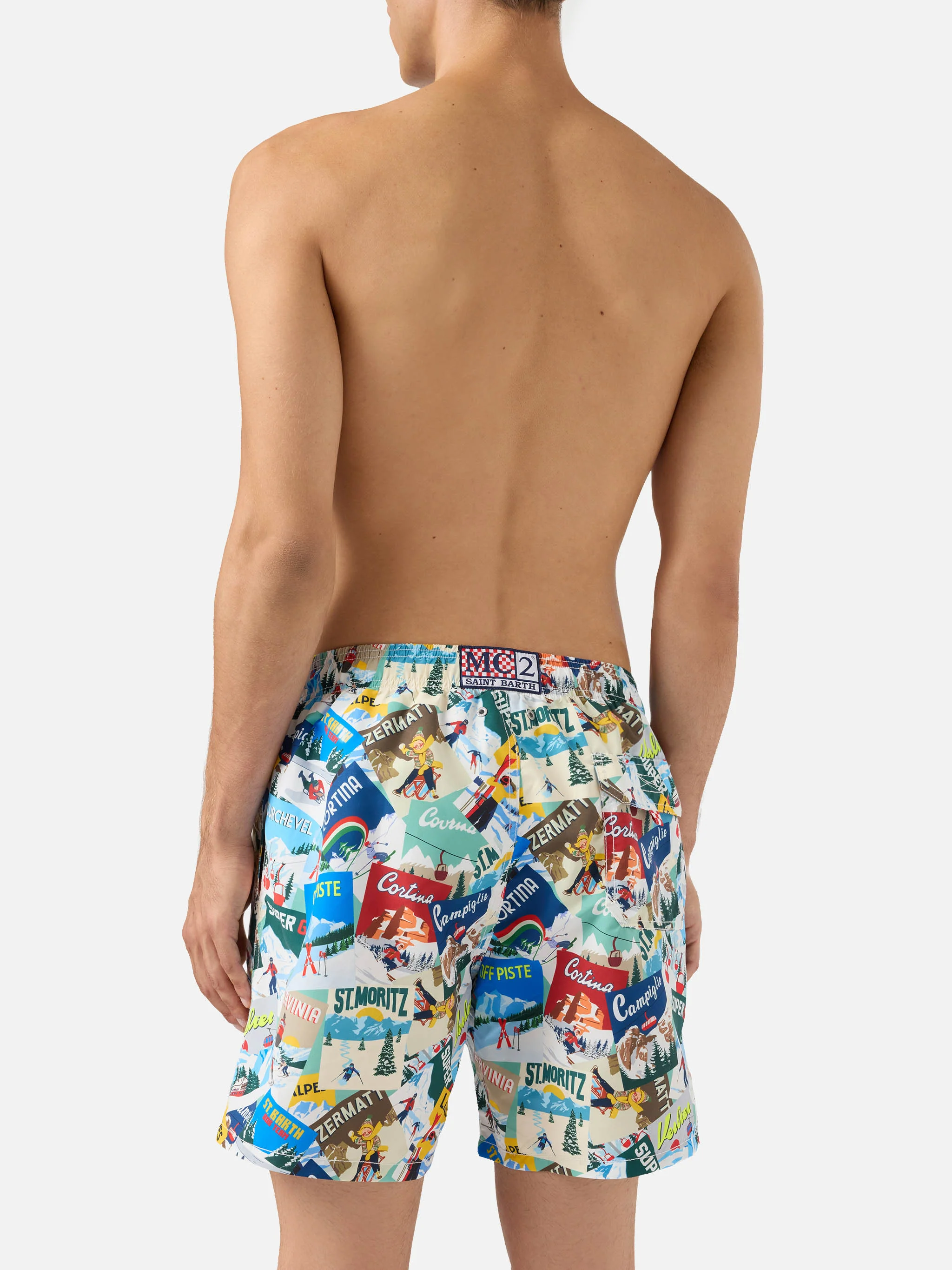 Mid-length Gustavia swim-shorts with postcards print - Image 5