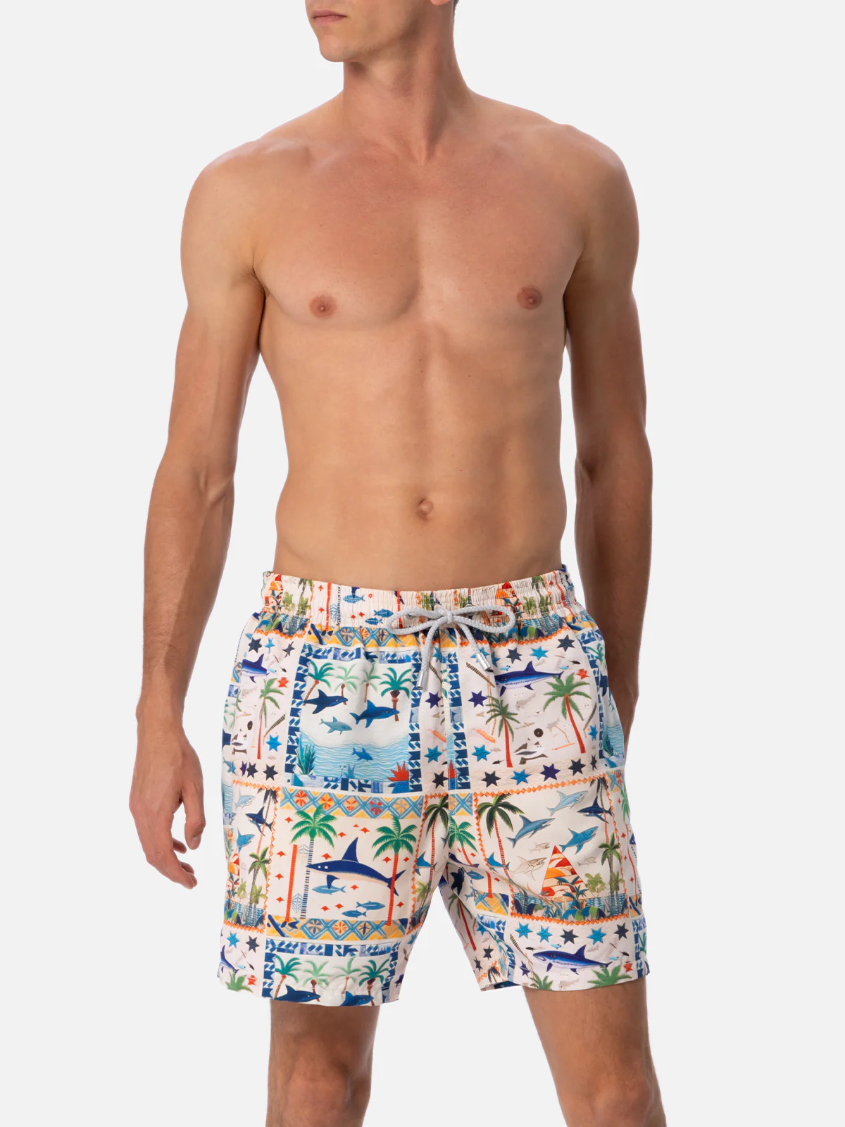 Mid-length Gustavia swim-shorts with shark print | AI CO-CREATED DESIGN BY RICKDICK - POWERED BY RED-EYE - Image 4