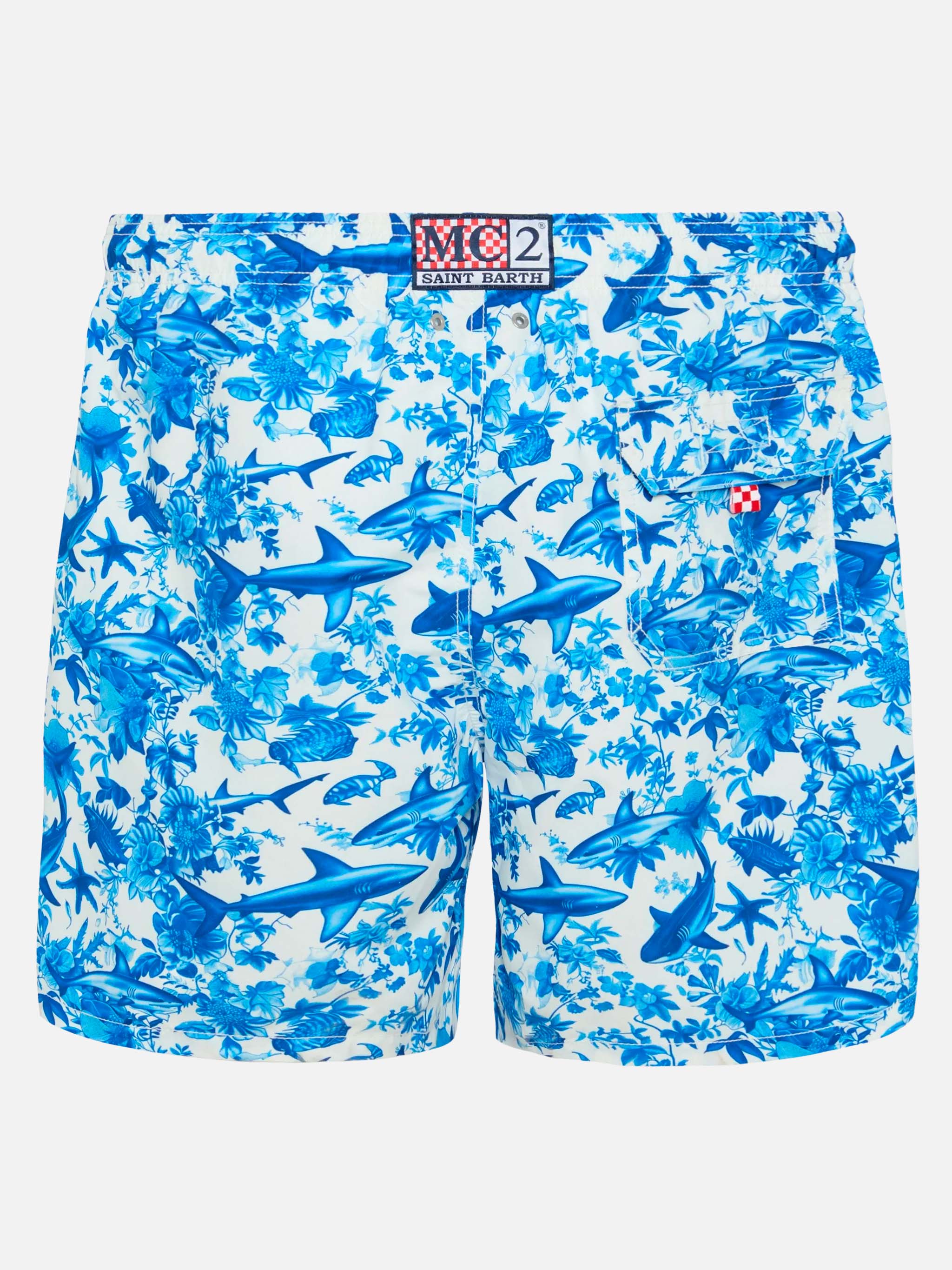 Mid-length Gustavia swim-shorts with shark print | AI CO-CREATED DESIGN BY RICKDICK - POWERED BY RED-EYE - Image 2