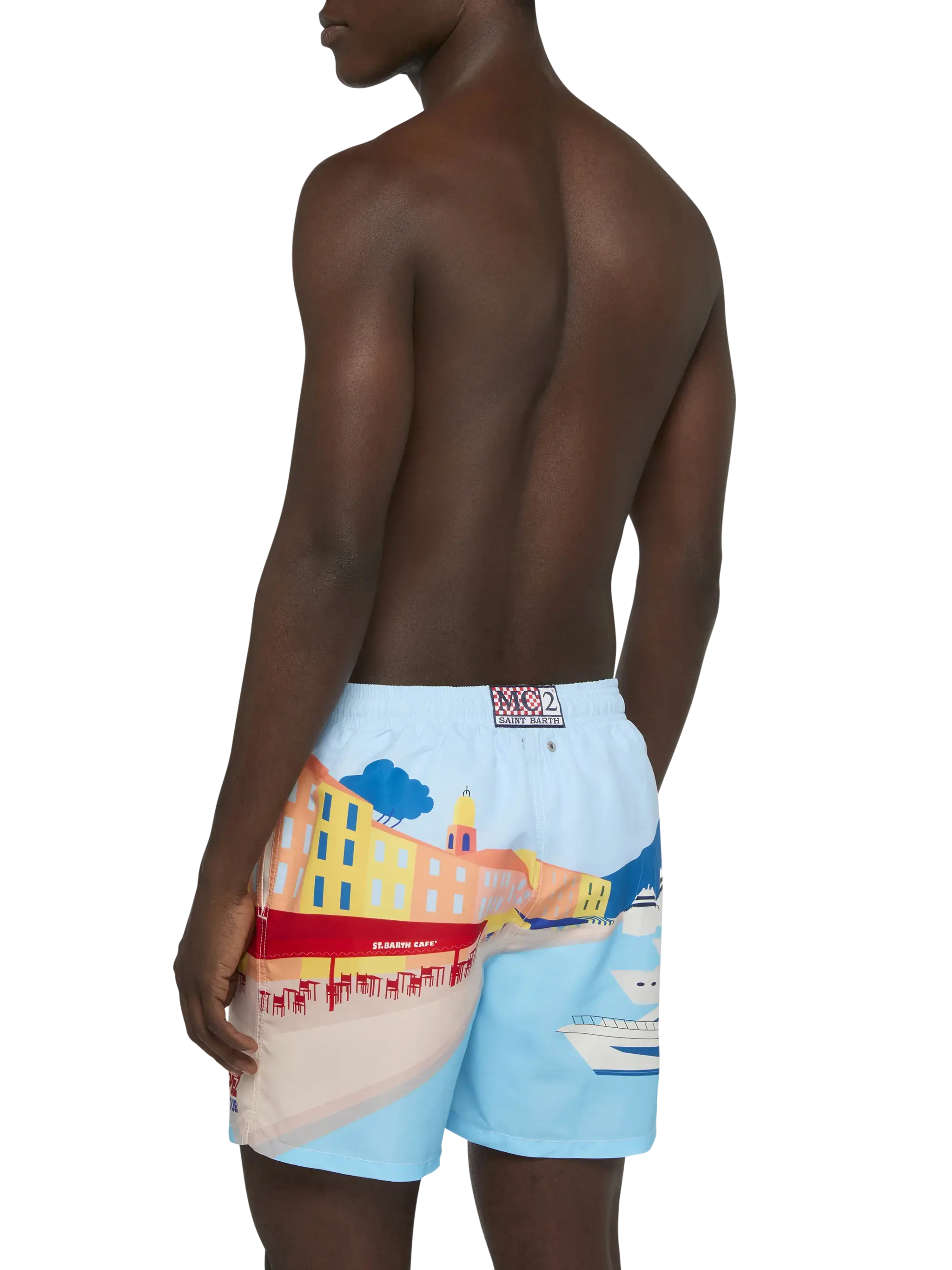 Mid-length Gustavia swim-shorts with St. Tropez postcard placed print - Image 5