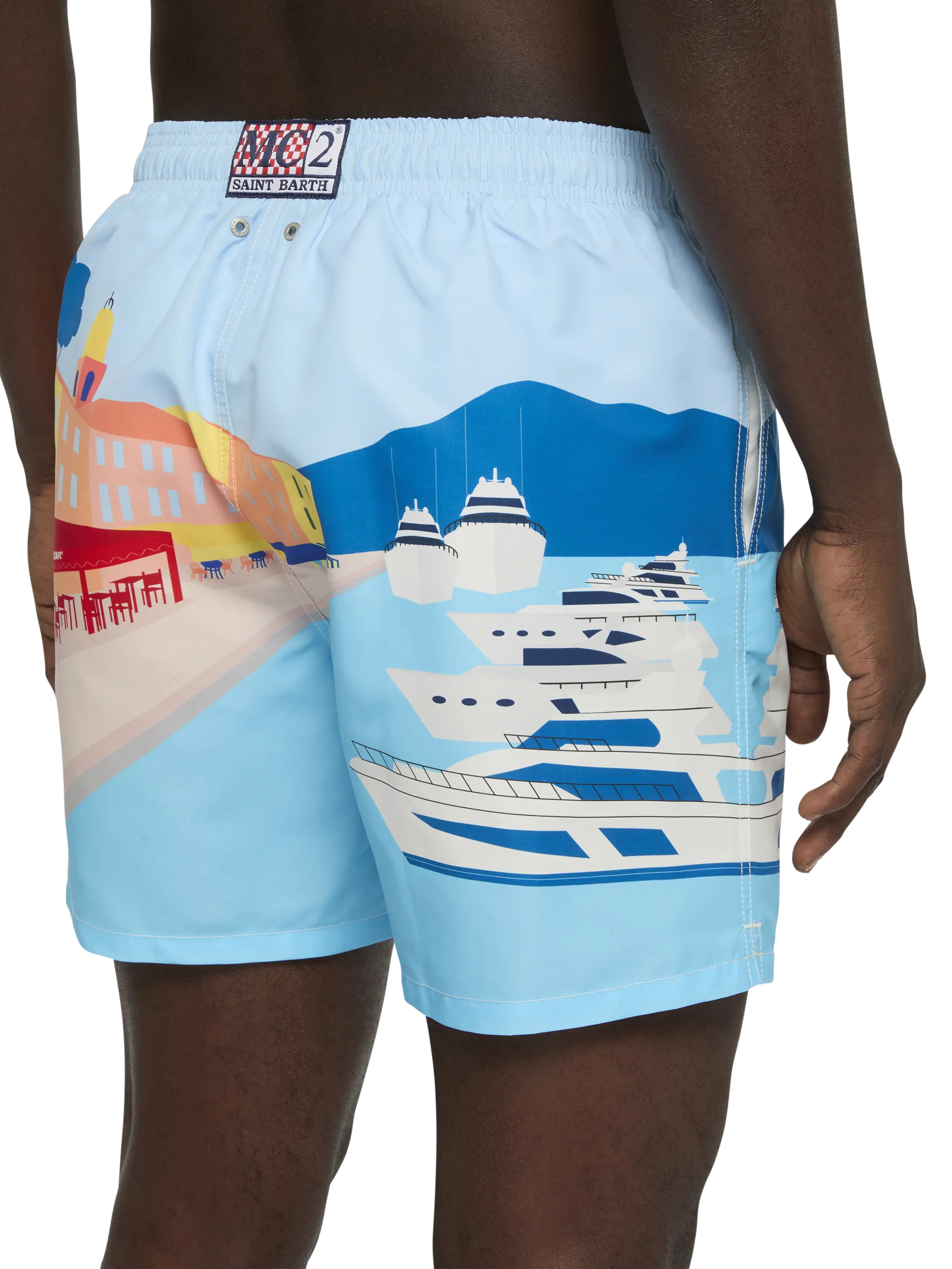 Mid-length Gustavia swim-shorts with St. Tropez postcard placed print - Image 6