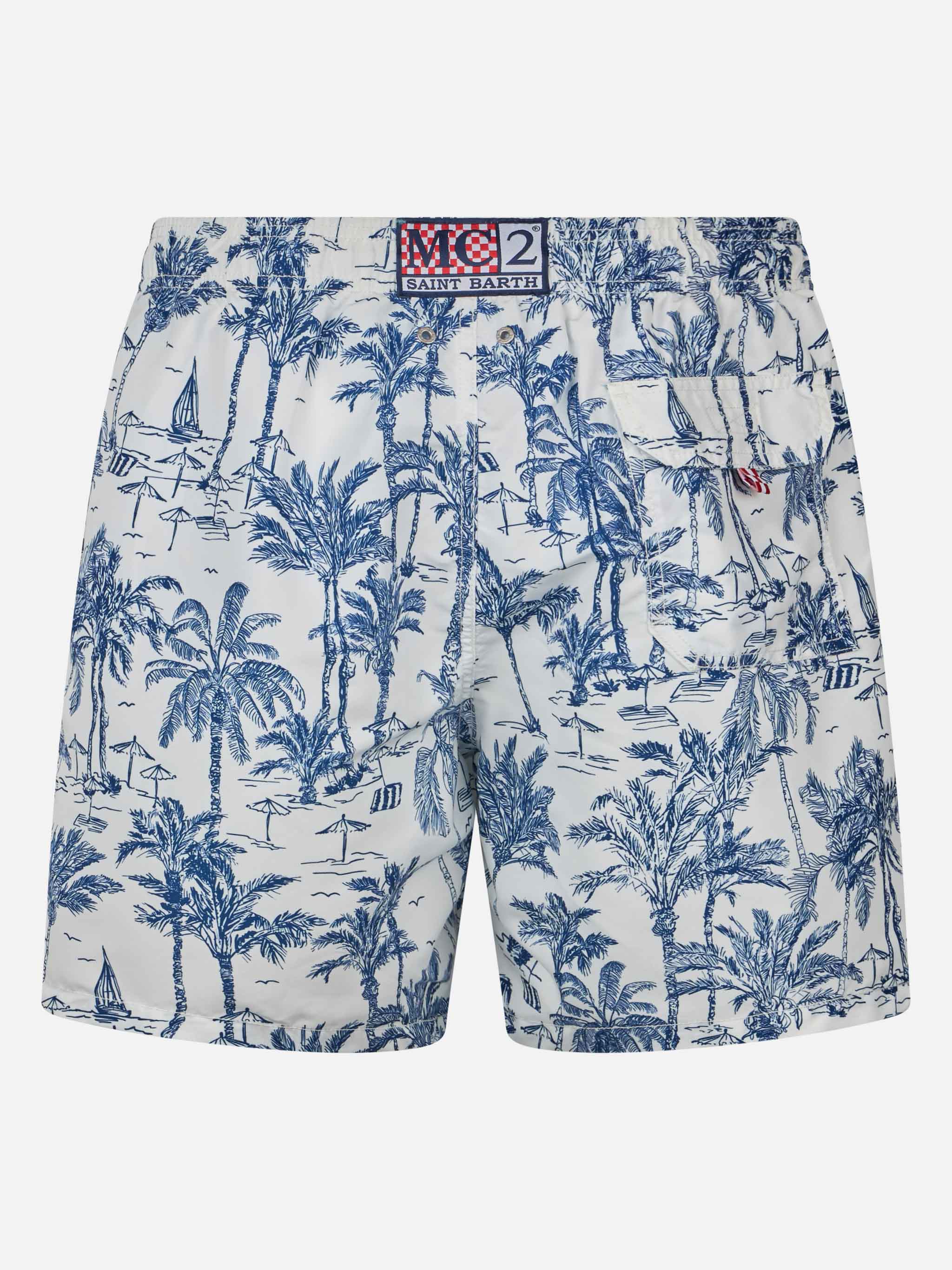 Mid-length Gustavia swim-shorts with toile de jouy print - Image 2