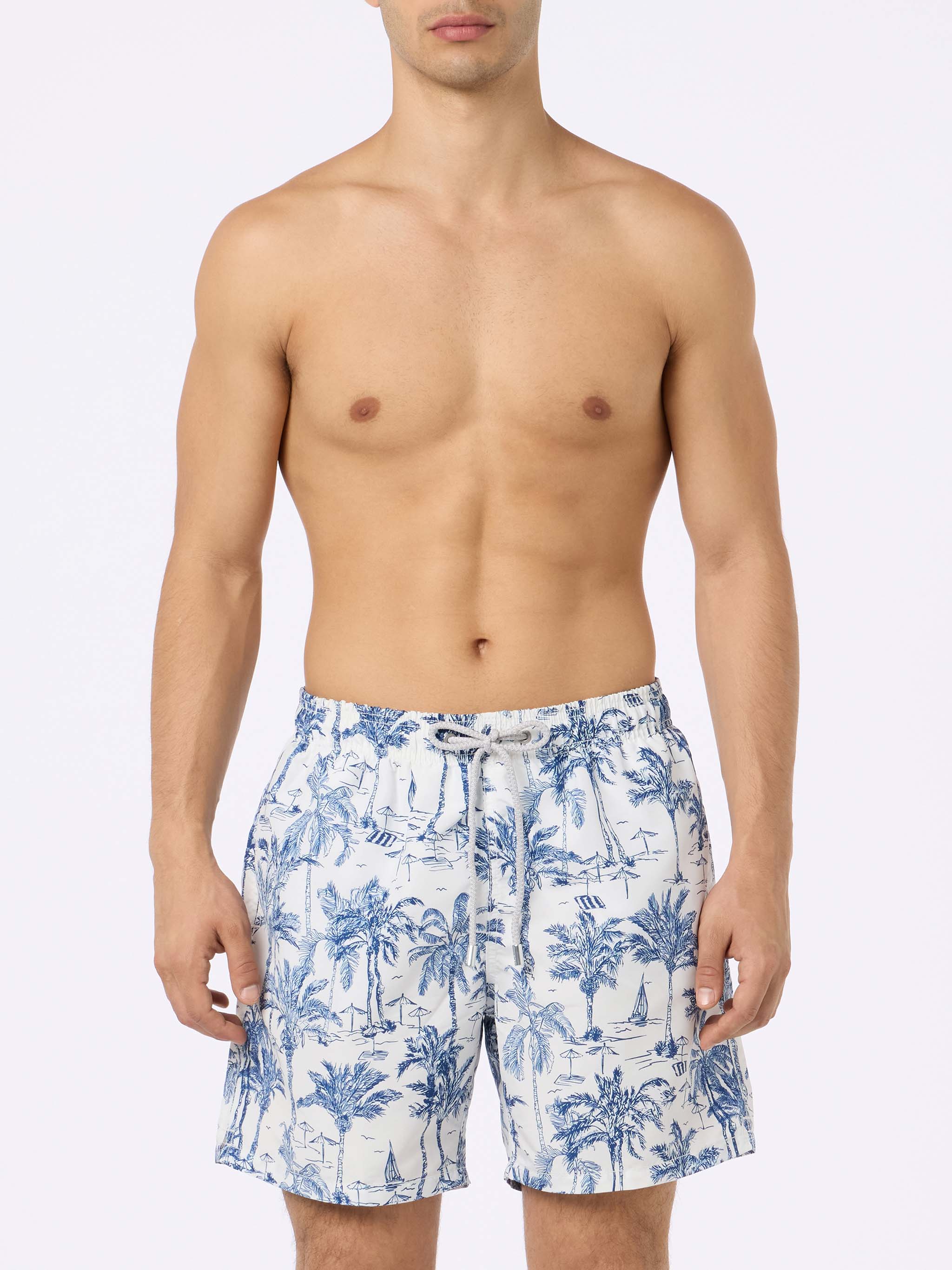 Mid-length Gustavia swim-shorts with toile de jouy print - Image 3