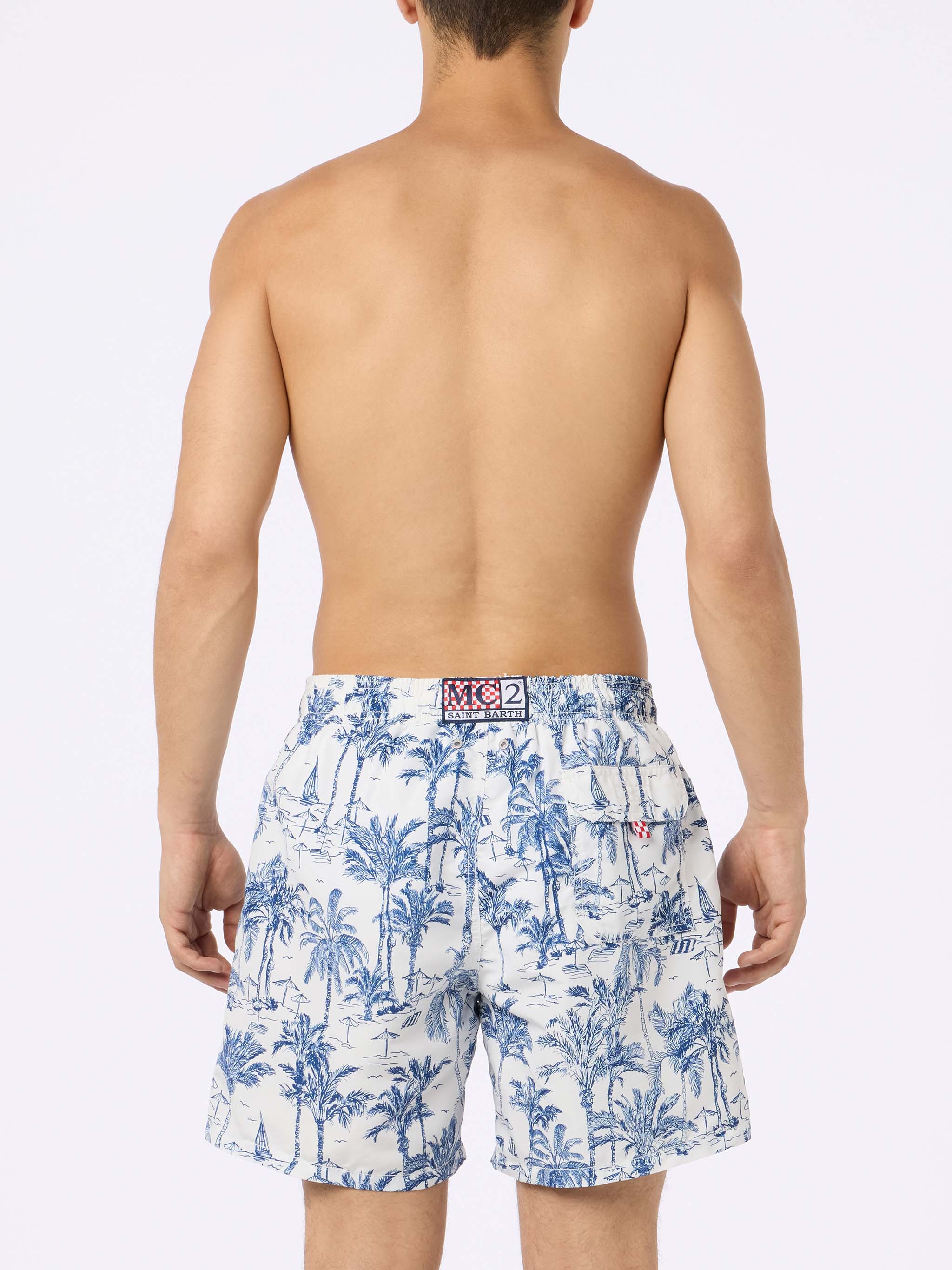 Mid-length Gustavia swim-shorts with toile de jouy print - Image 4