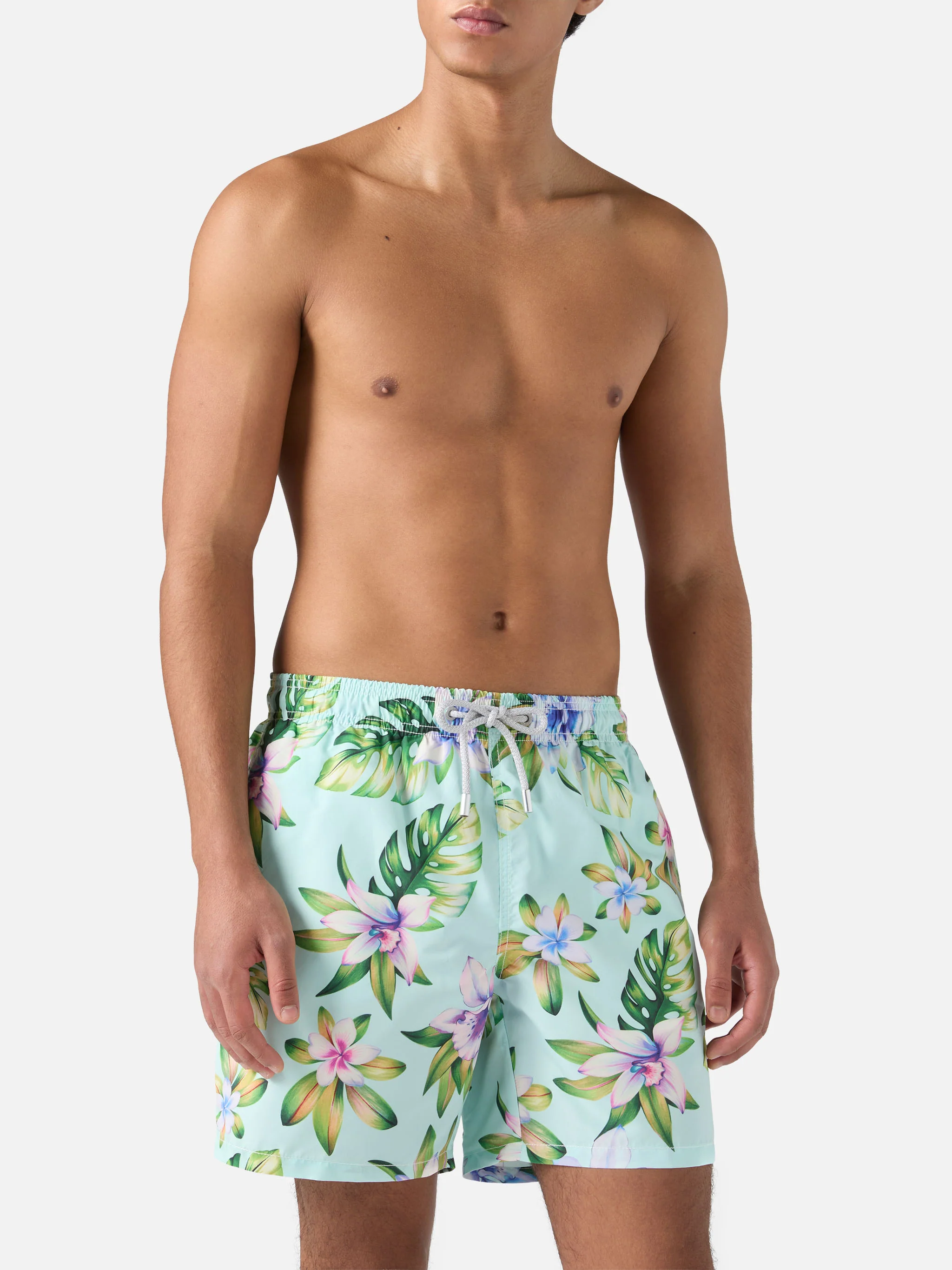 Mid-length Gustavia swim-shorts with tropical print - Image 3