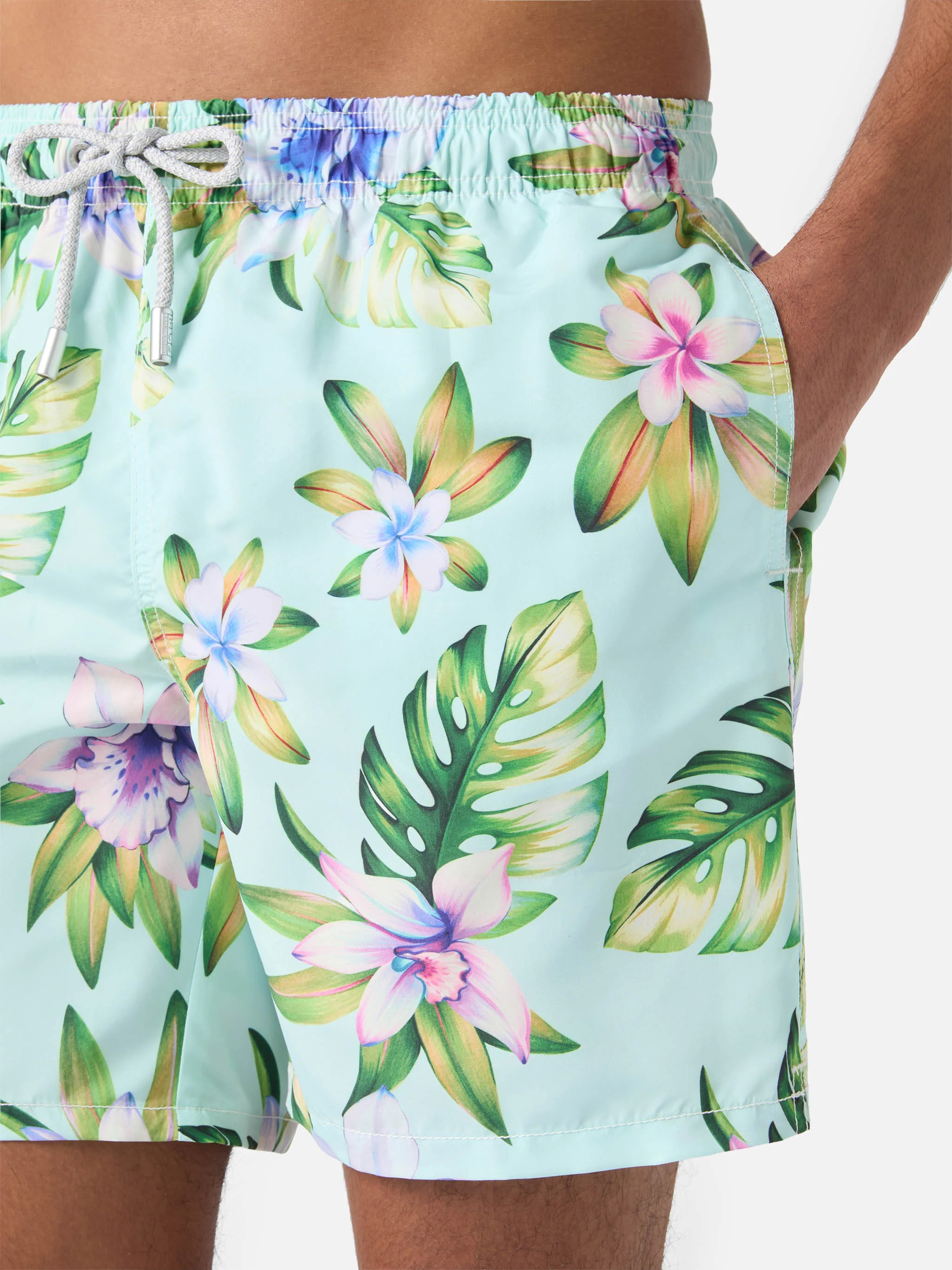 Mid-length Gustavia swim-shorts with tropical print - Image 4