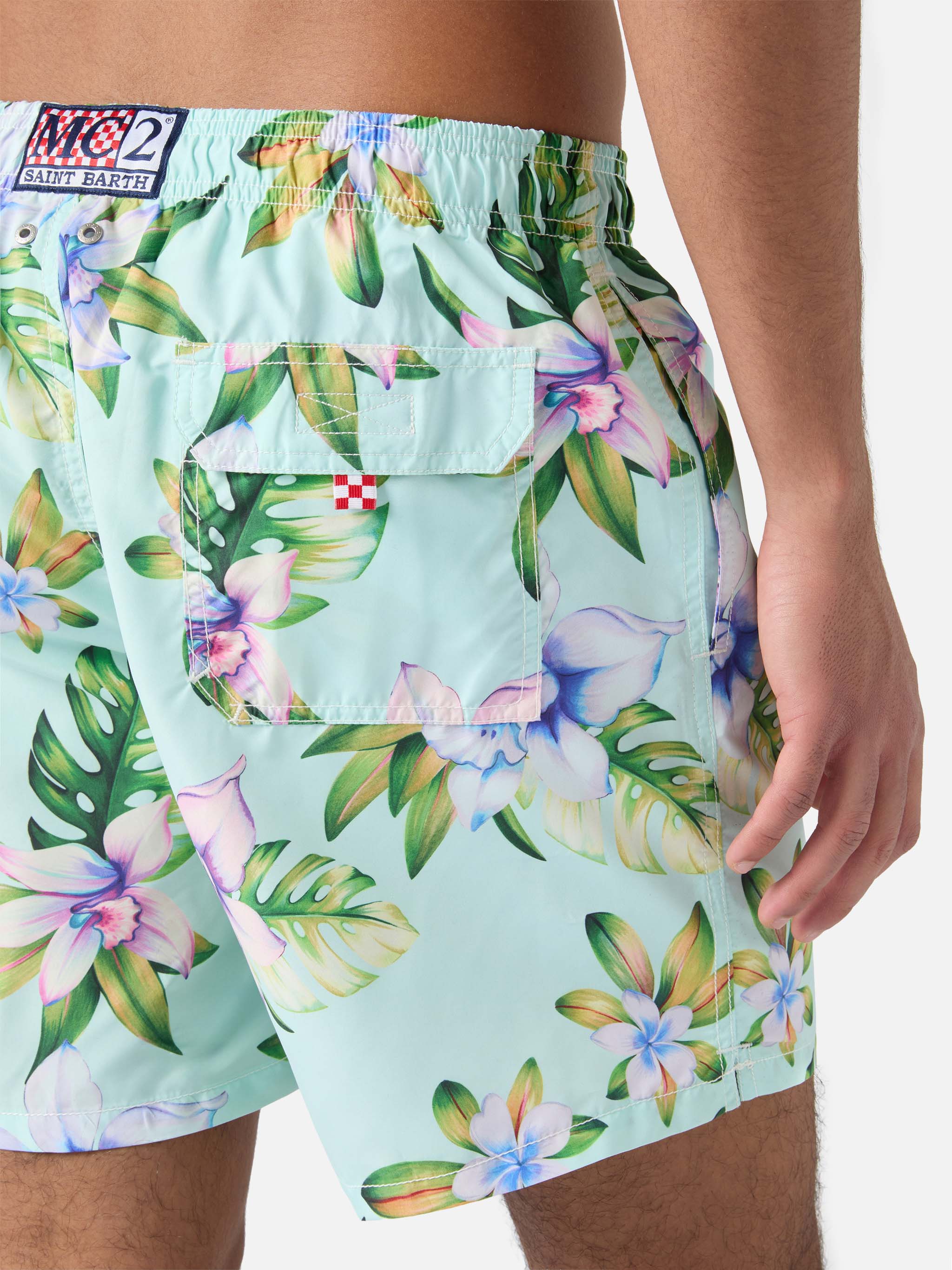 Mid-length Gustavia swim-shorts with tropical print - Image 6