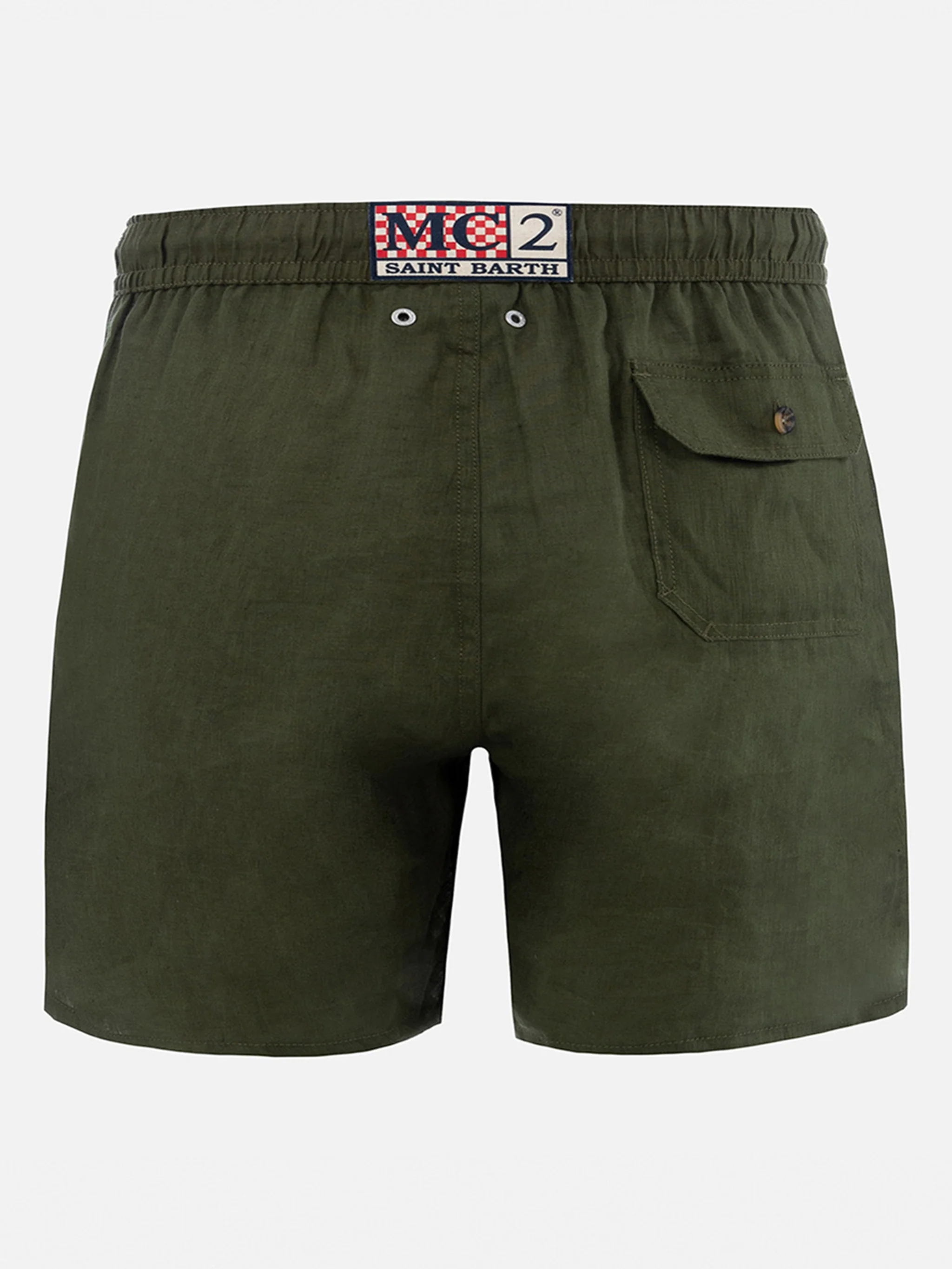 Gustavia military green plain-color linen swim shorts - Image 2
