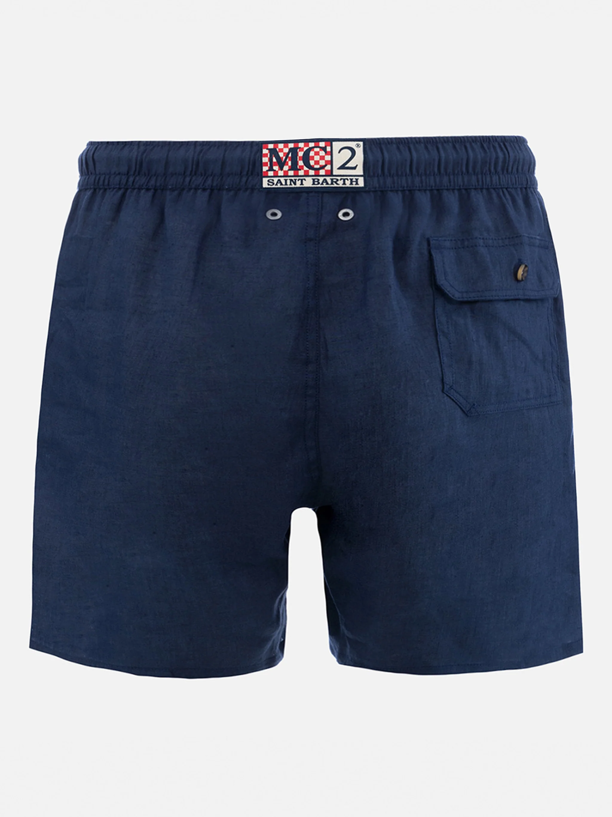 Gustavia blue plain-color linen swim shorts - Image 2