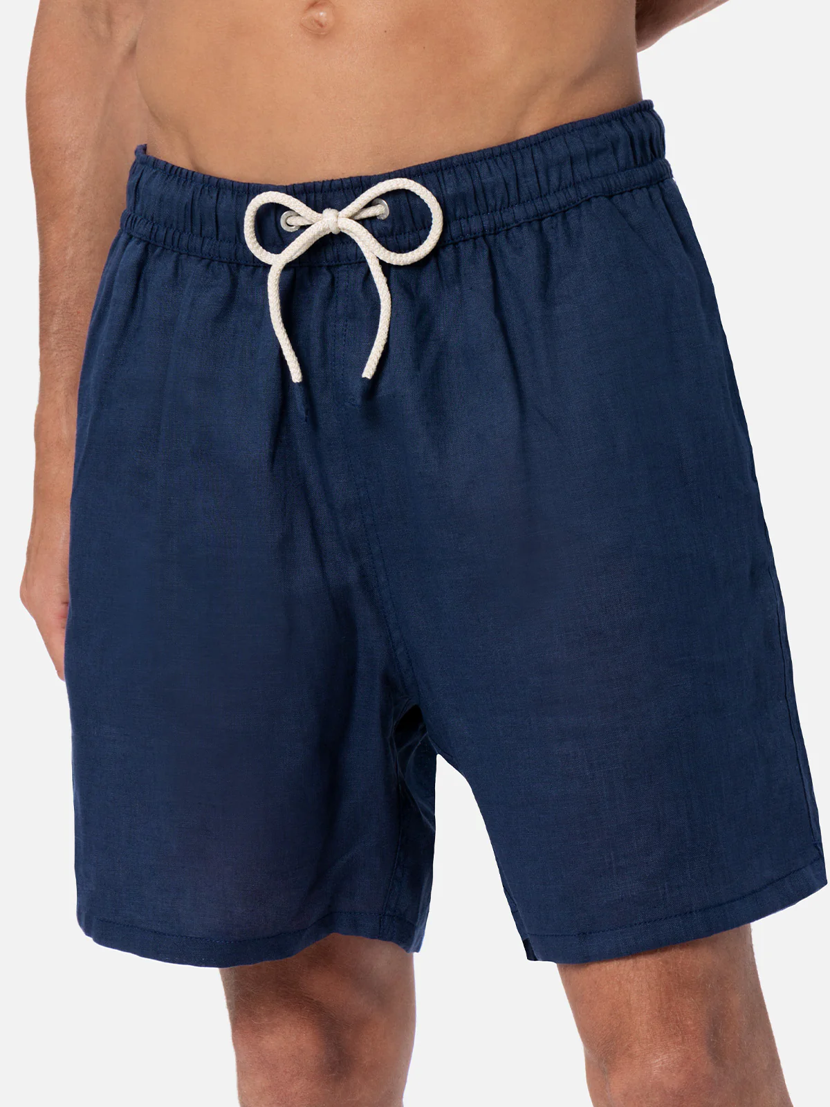 Gustavia blue plain-color linen swim shorts - Image 3