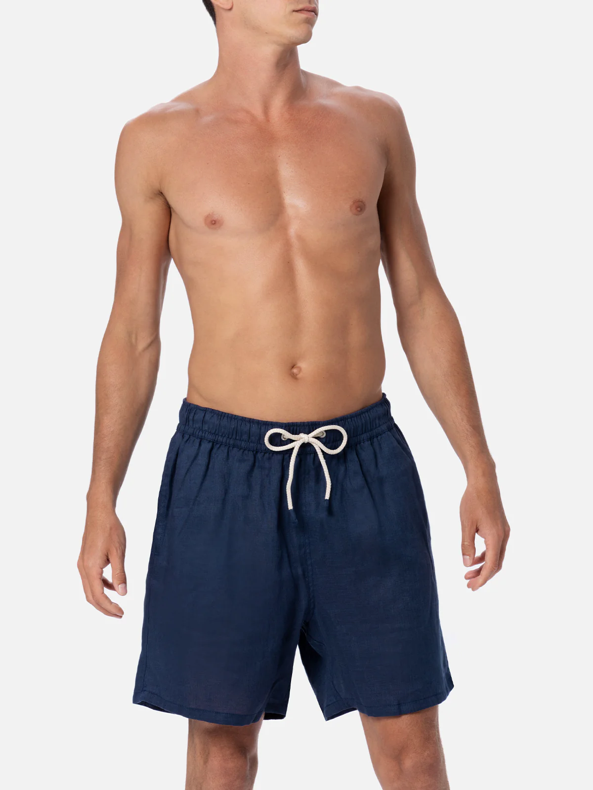 Gustavia blue plain-color linen swim shorts - Image 4