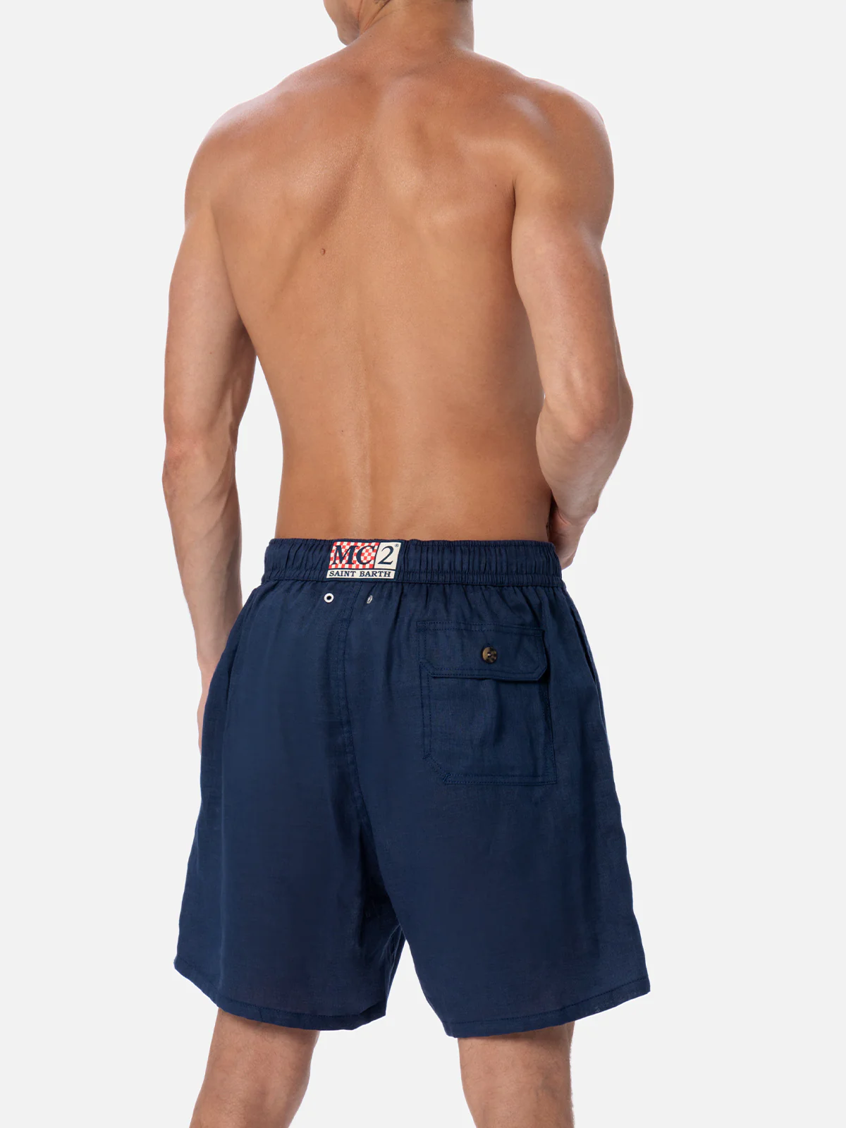 Gustavia blue plain-color linen swim shorts - Image 5