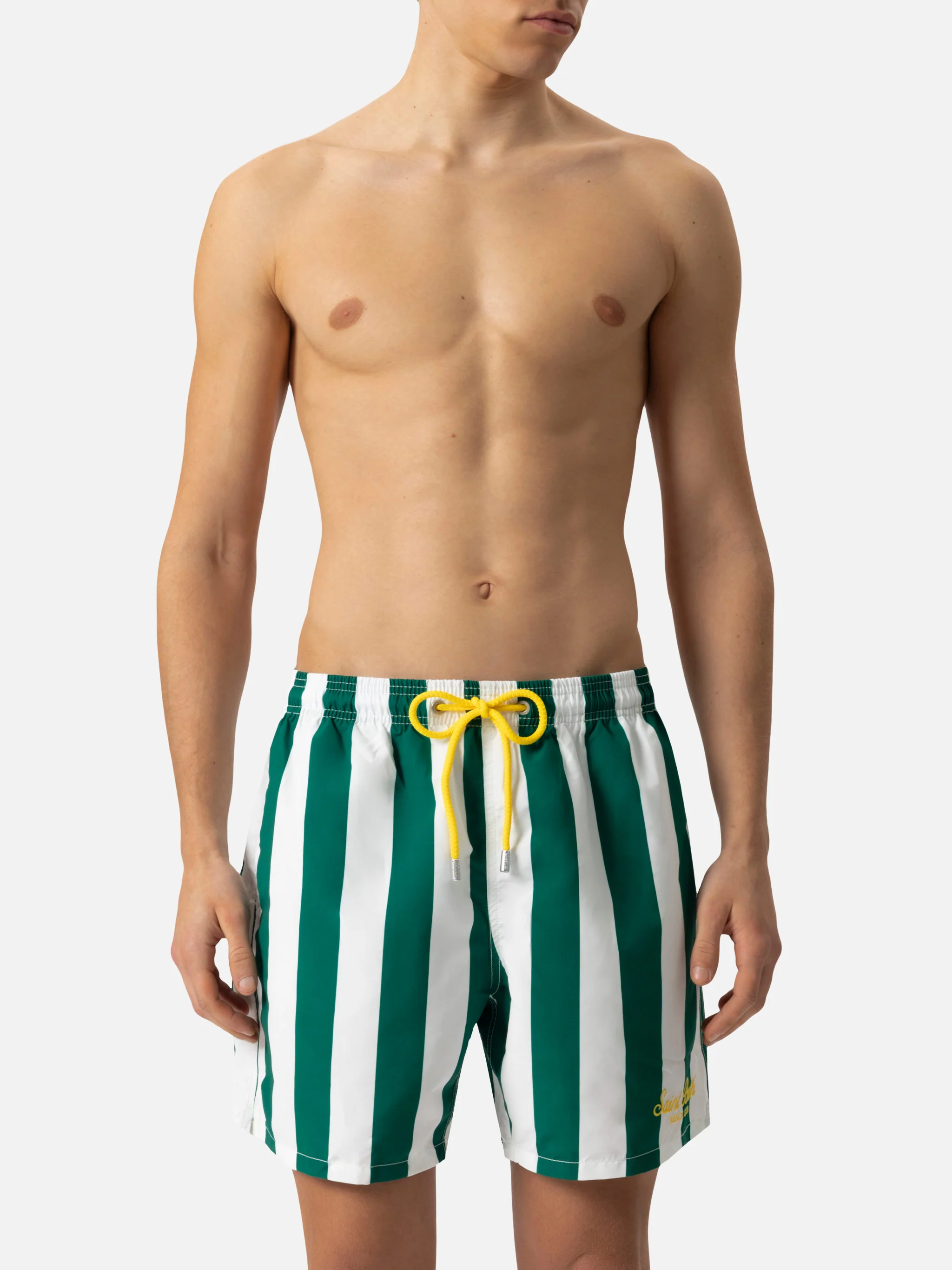 Mid-length striped Gustavia swim-shorts with St. Barth embroidery - Image 3