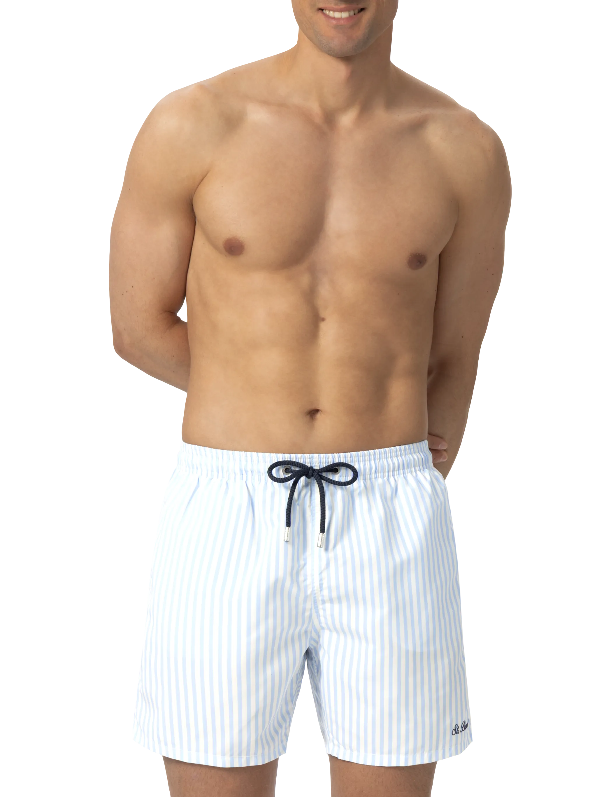 Mid-length striped Gustavia swim-shorts with St. Barth embroidery - Image 3