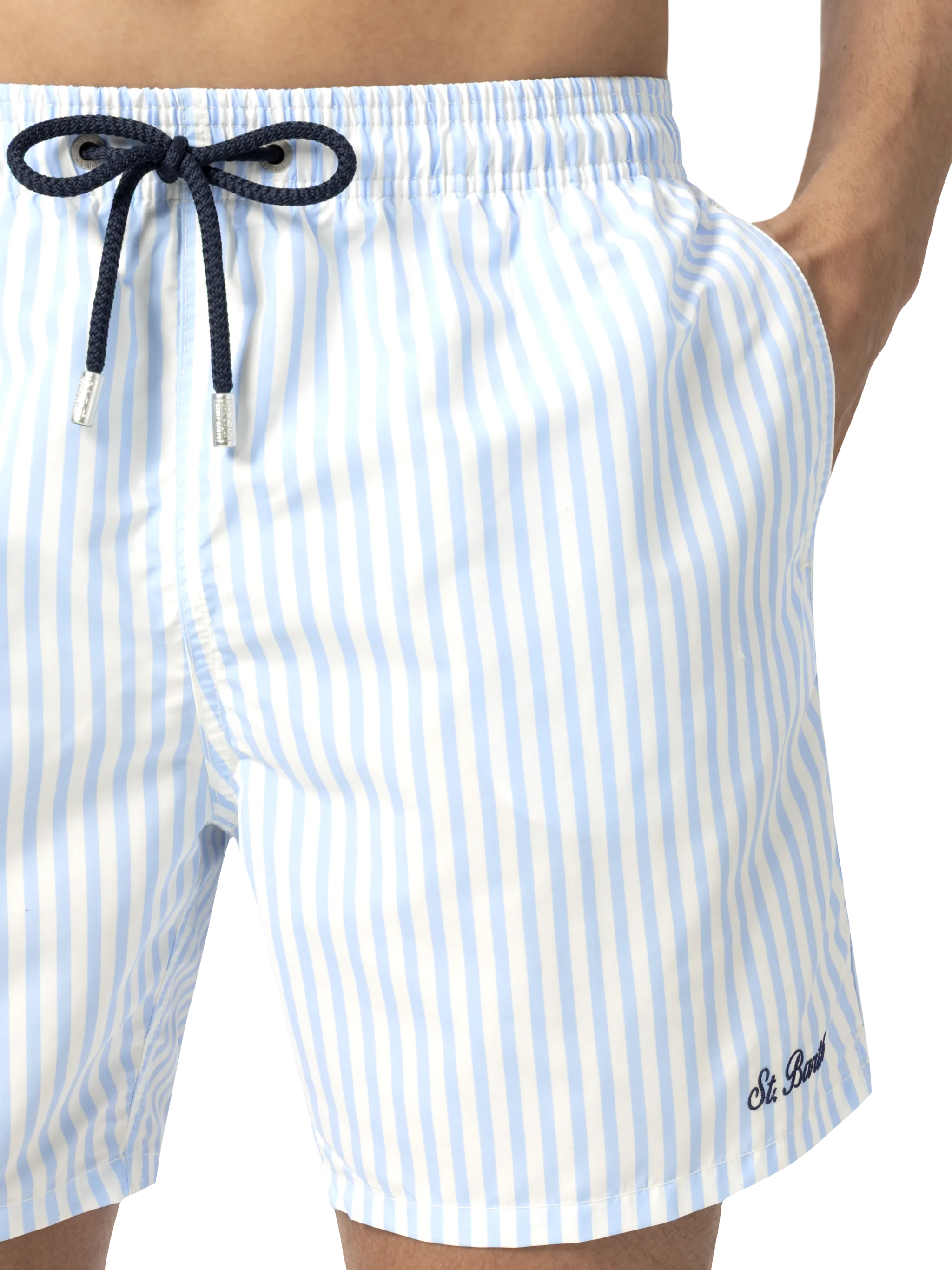 Mid-length striped Gustavia swim-shorts with St. Barth embroidery - Image 5