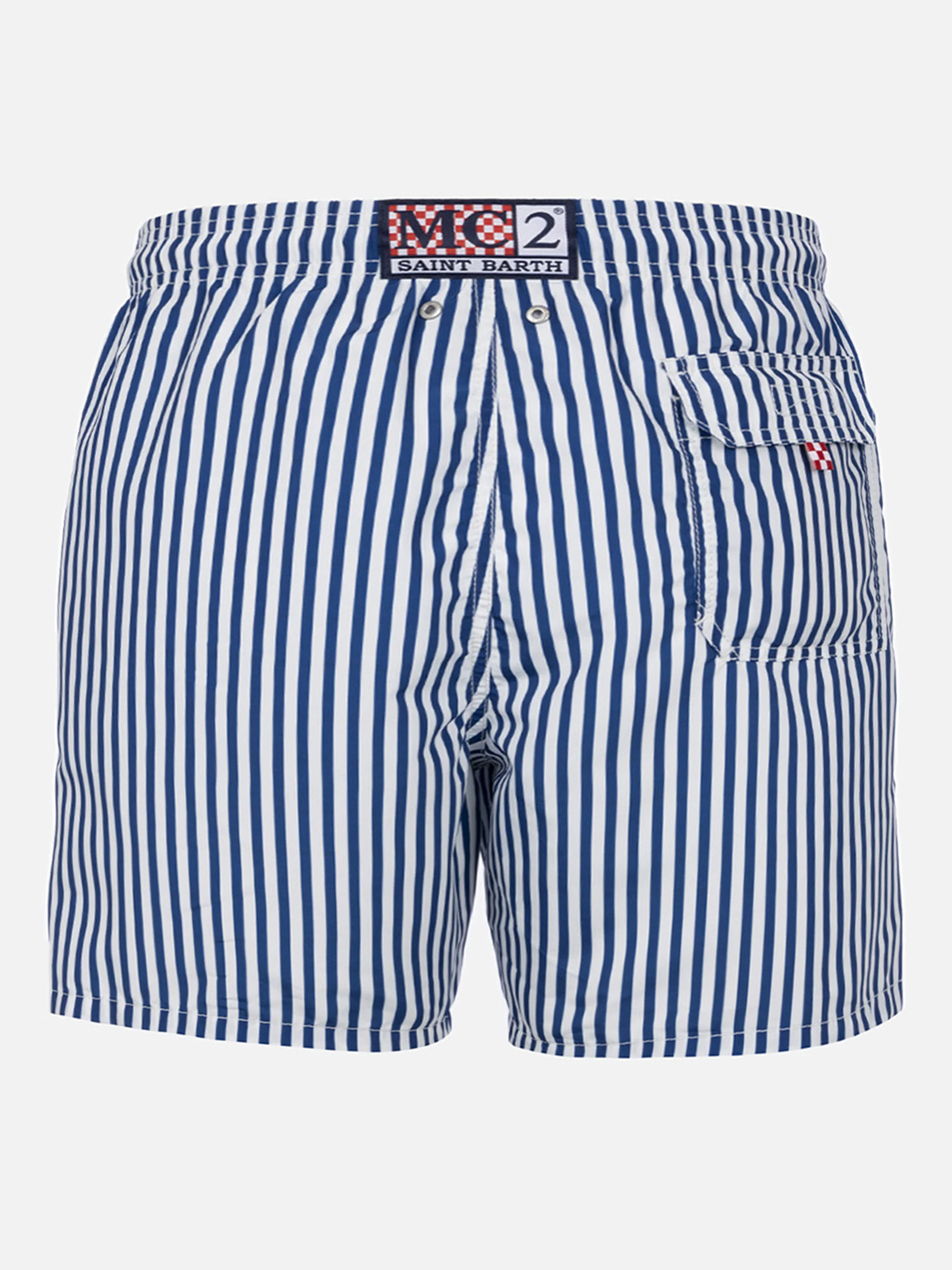 Mid-length striped Gustavia swim-shorts with St. Barth embroidery - Image 2