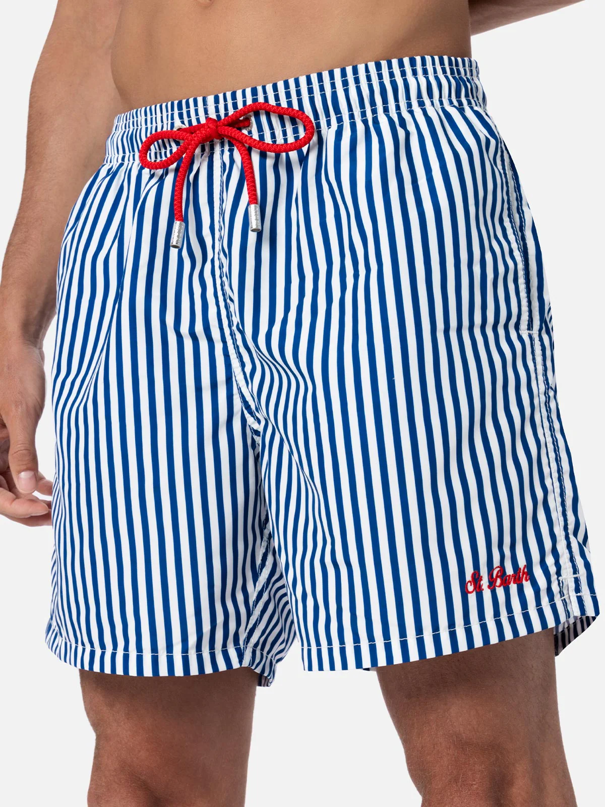 Mid-length striped Gustavia swim-shorts with St. Barth embroidery - Image 4