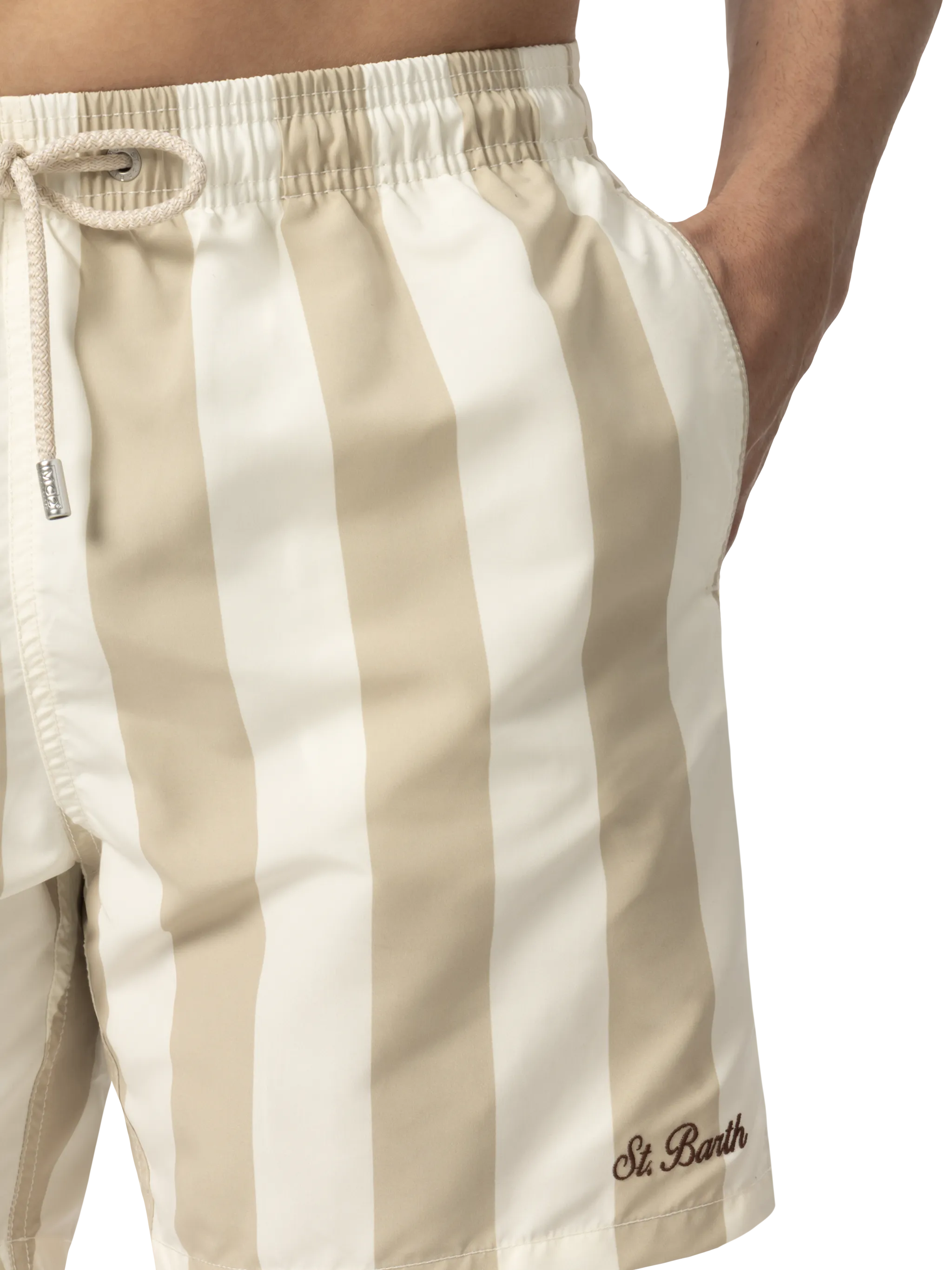 Mid-length striped Gustavia swim-shorts with St. Barth embroidery - Image 5