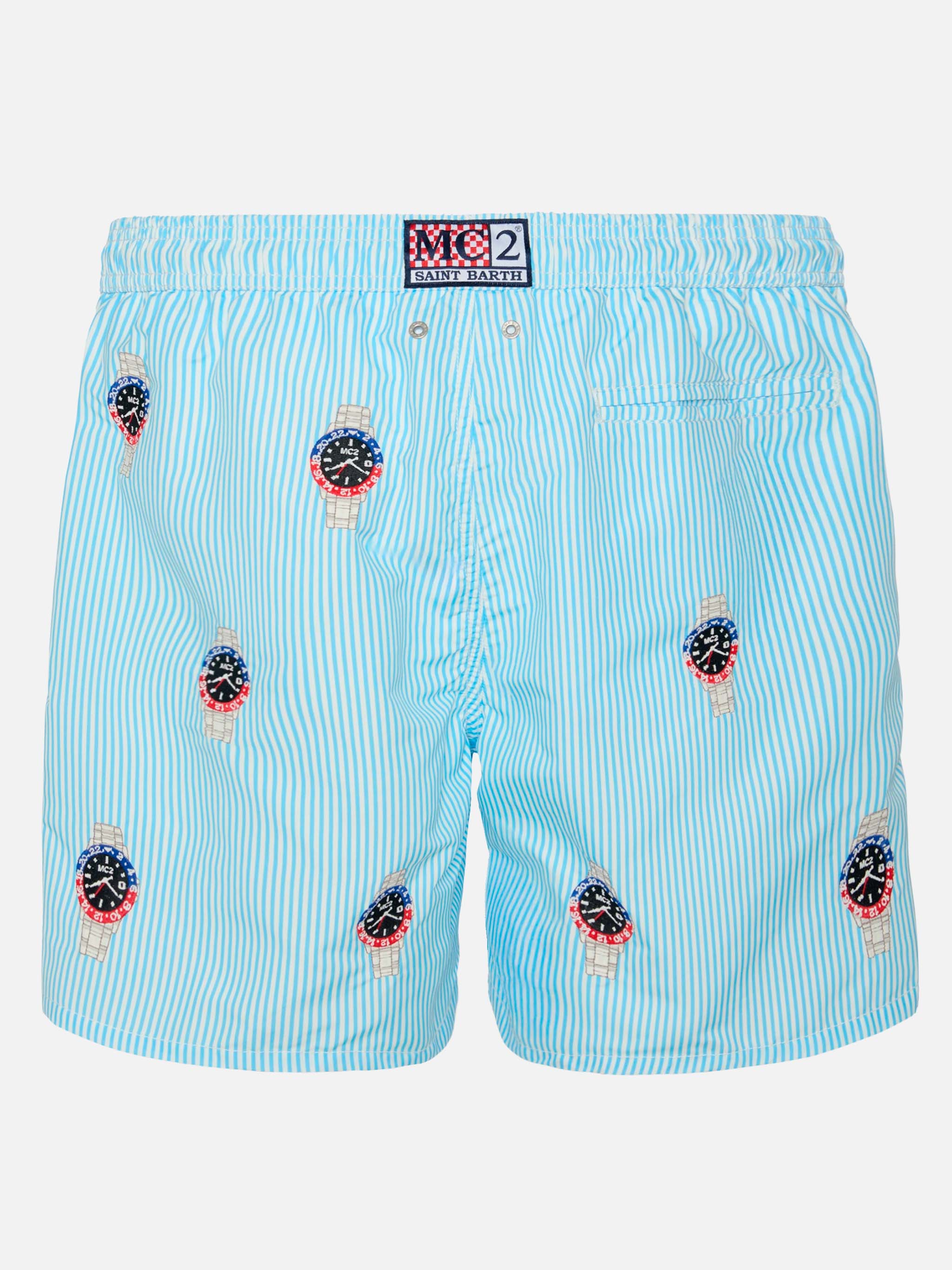 Mid-length striped Gustavia swim-shorts with watches embroidery - Image 2